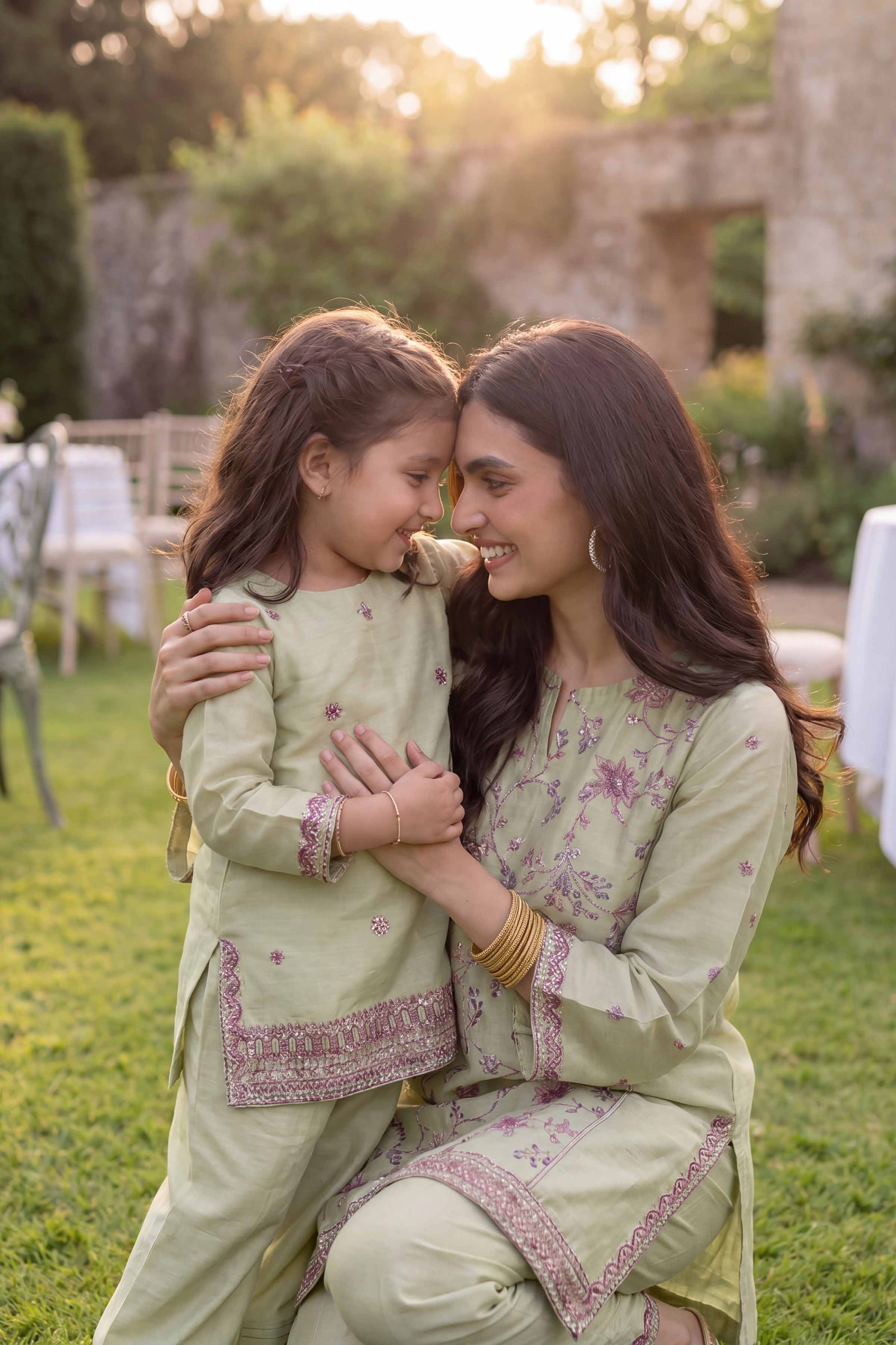 2 Piece - Embroidered Suit - PMD26-17 M Green Cotton 2PC Embroidered READY TO WEAR