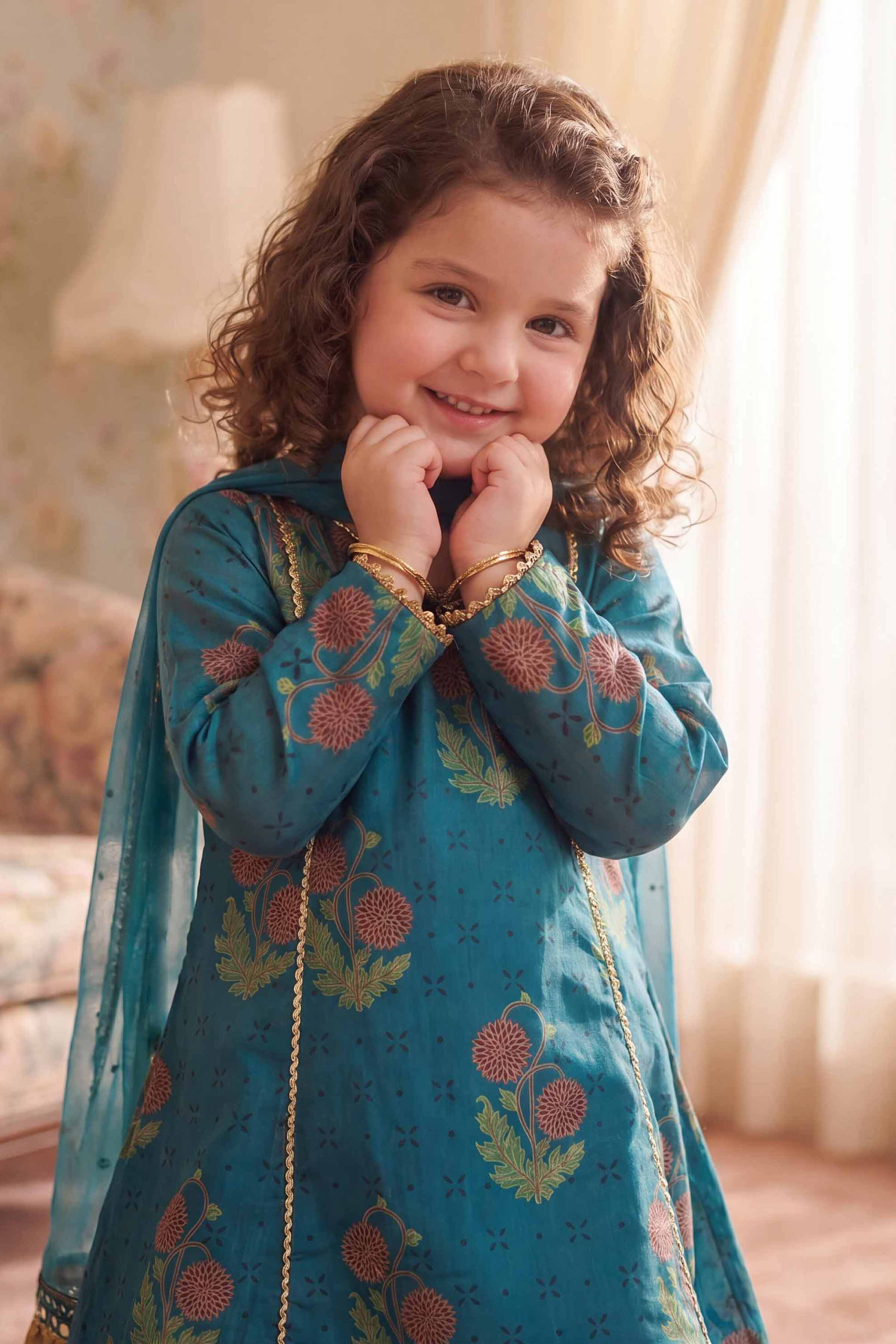 3 Piece - Embroidered Suit - PMD26-40 D Blue Lawn  Embroidered A-Line shirt