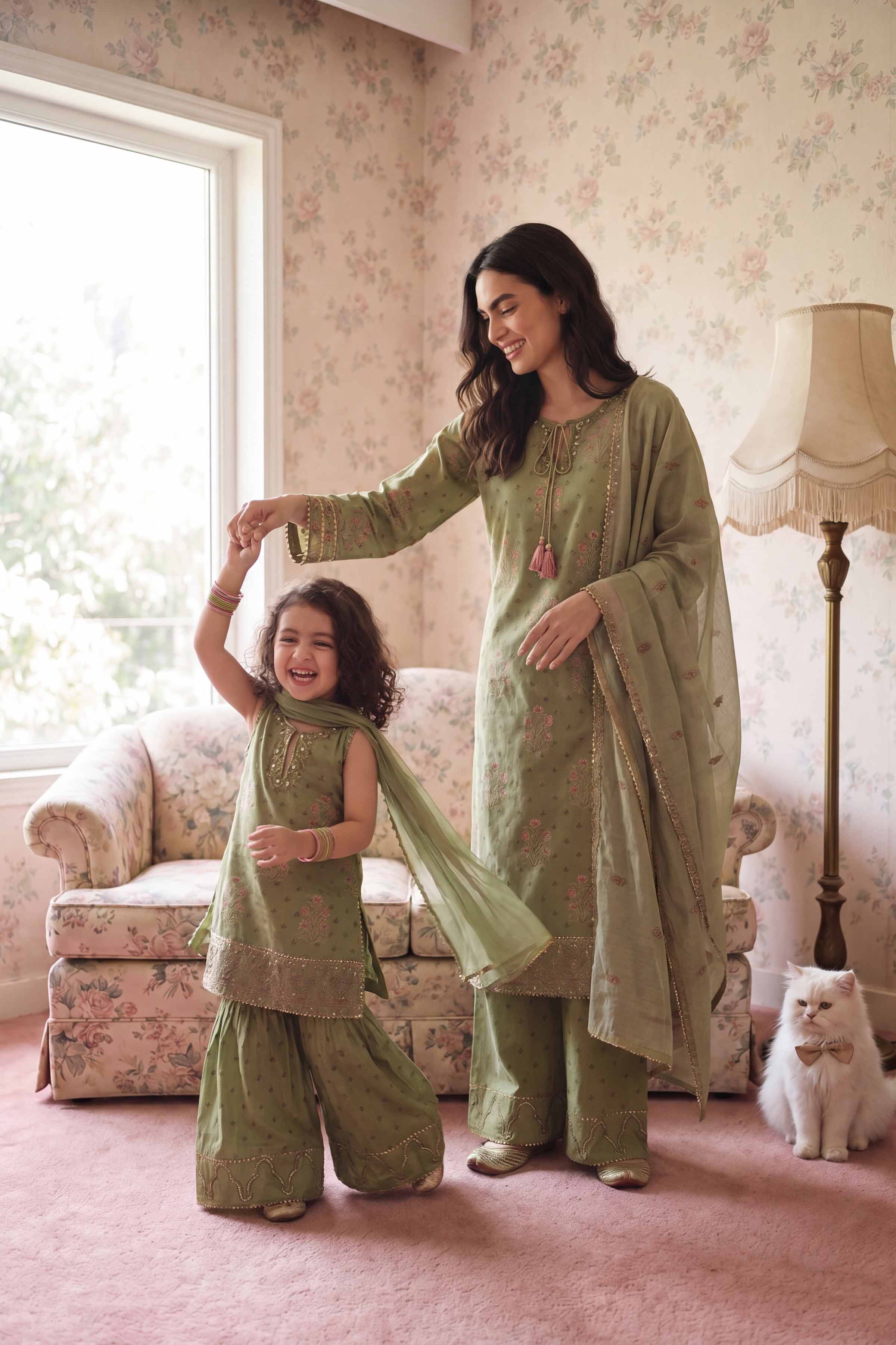 3 Piece - Printed Embroidered Suit - PMD26-46 D Green Lawn 3PC Embroidered READY TO WEAR