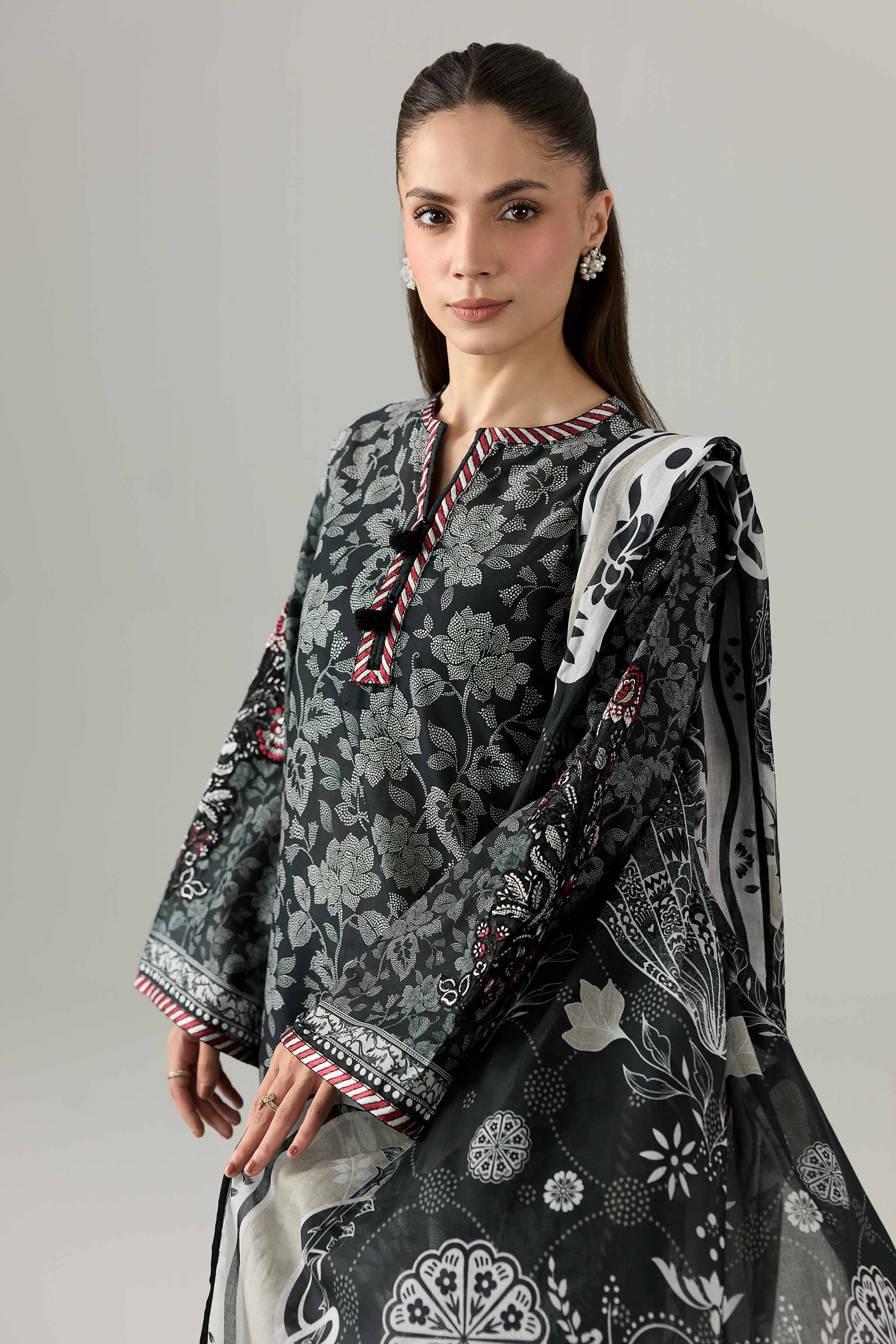 3 Piece - Printed Embroidered Suit - PMS26-04
