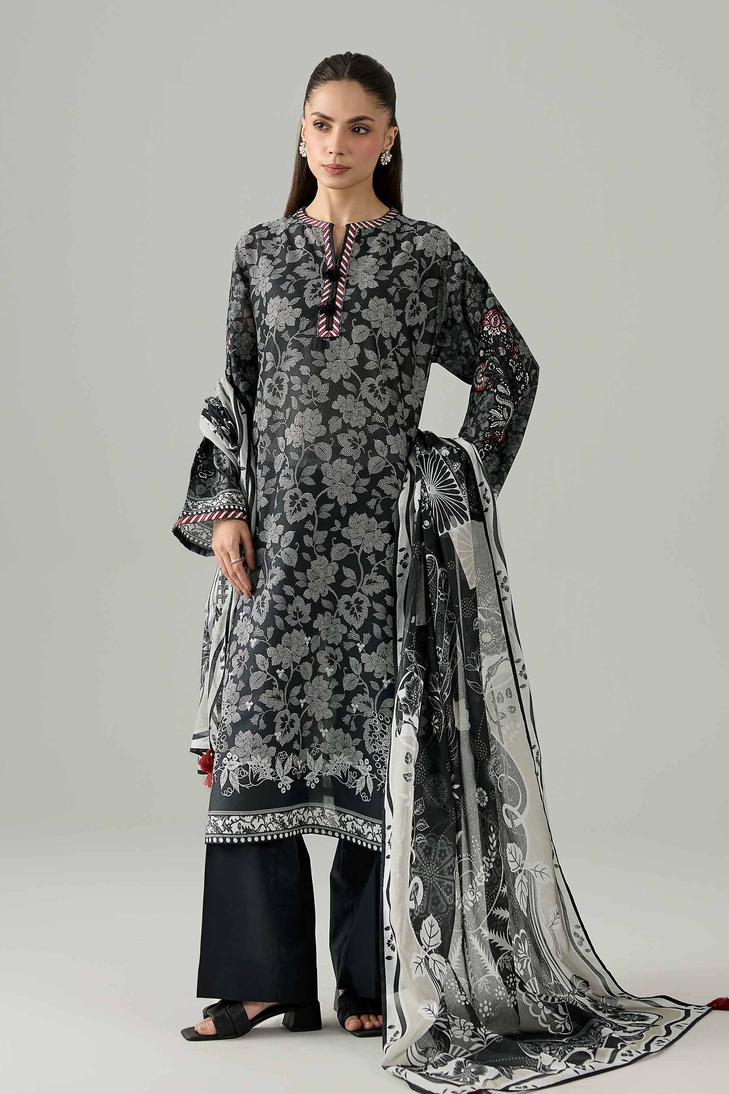 3 Piece - Printed Embroidered Suit - PMS26-04