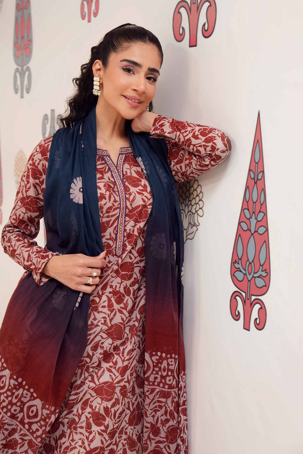 2 Piece - Printed Embroidered Suit - PS24-149