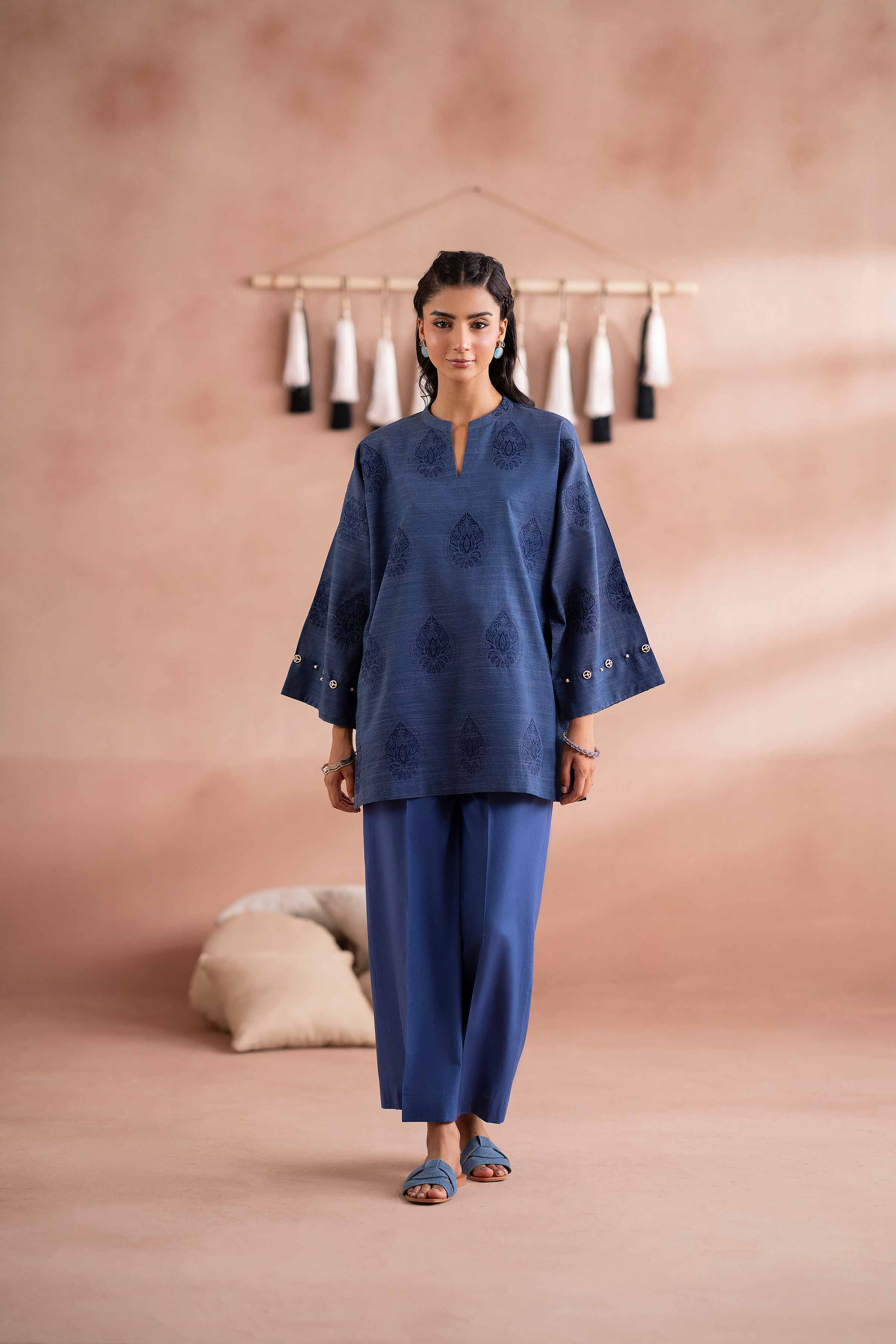 NISHATUAE - Blue Solids Jacquard 2-piece Ready to wear Dress