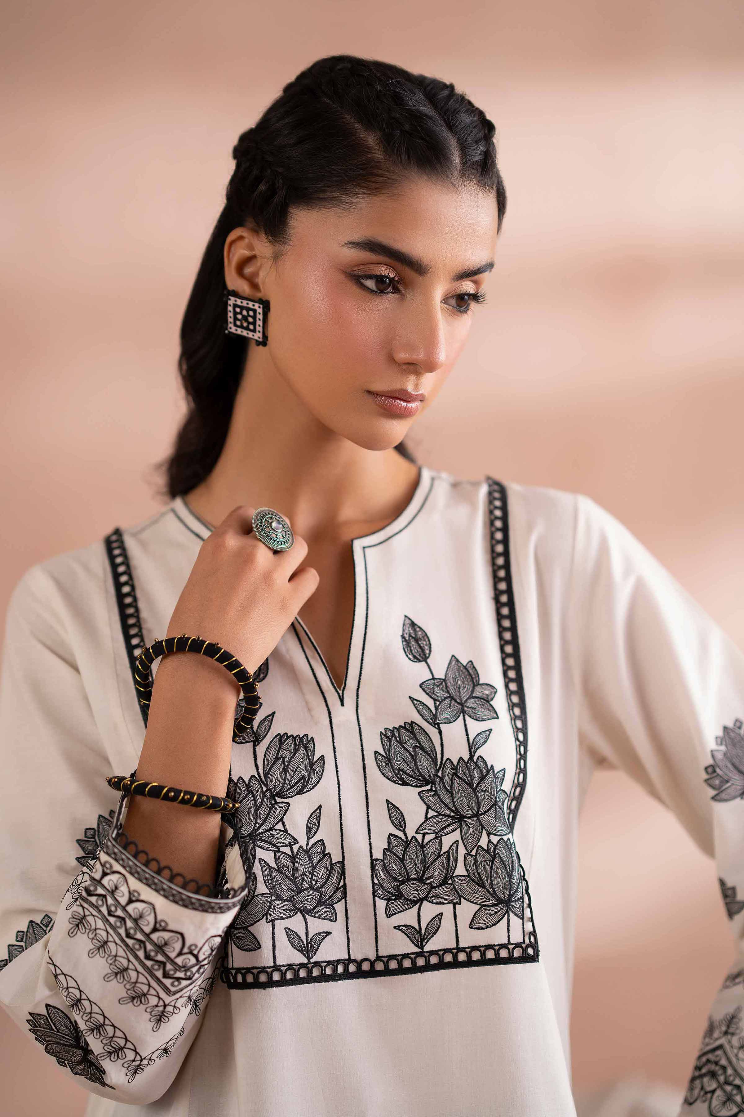 NISHATUAE - White Embroidered Cambric 2-piece Ready to wear Dress