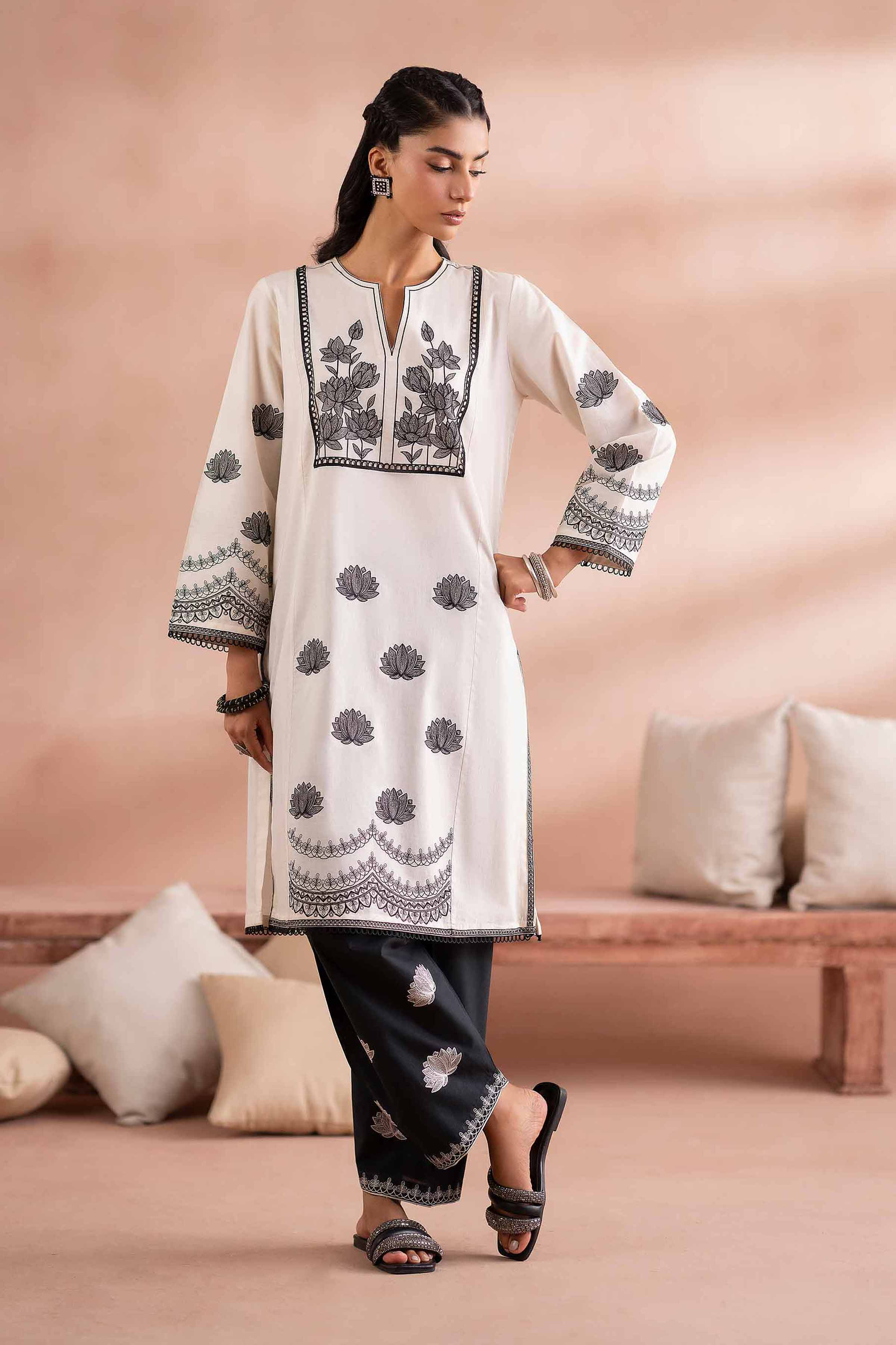 NISHATUAE - White Embroidered Cambric 2-piece Ready to wear Dress