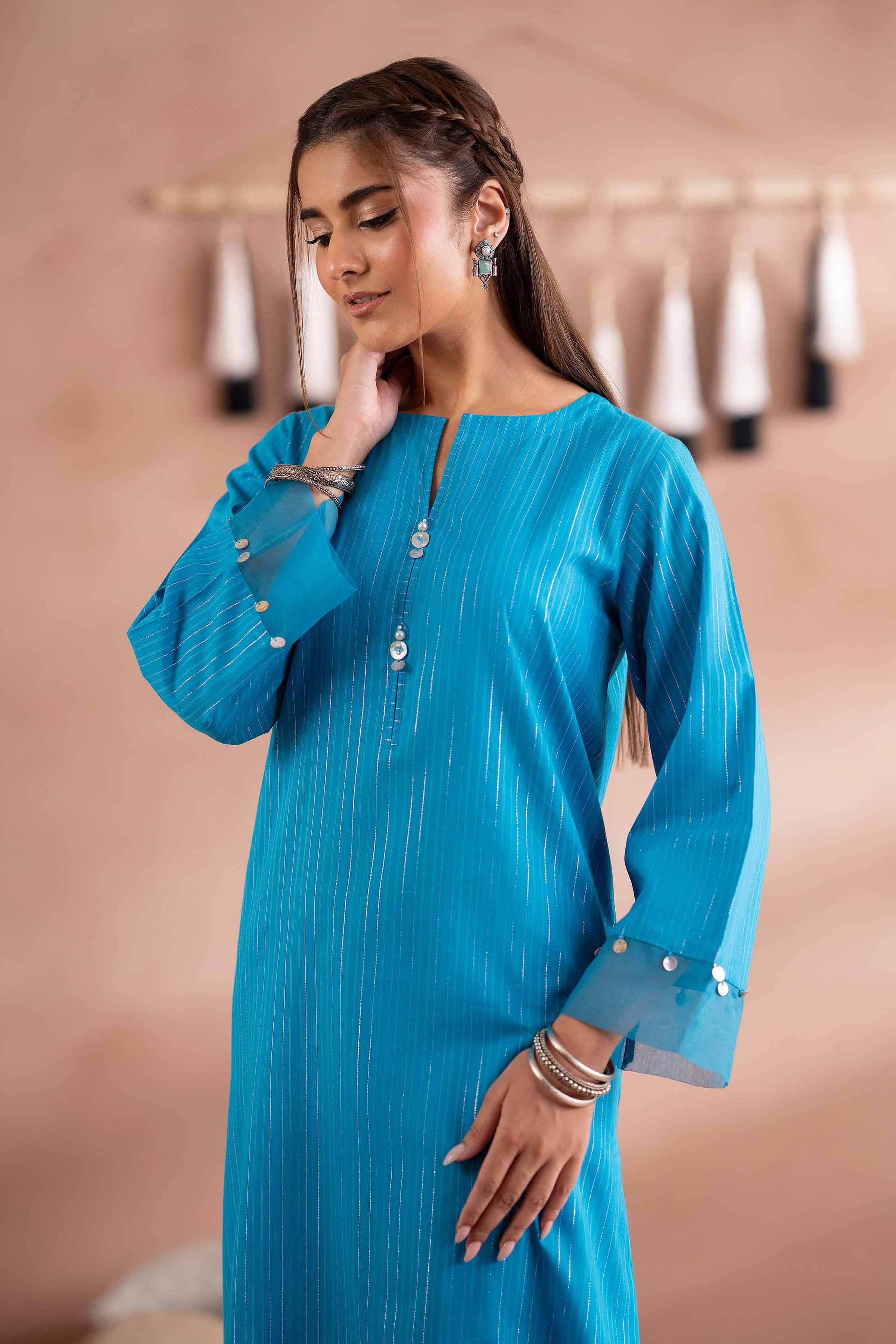 NISHATUAE - Blue Solids Yarn Dyed 2-piece Ready to wear Dress