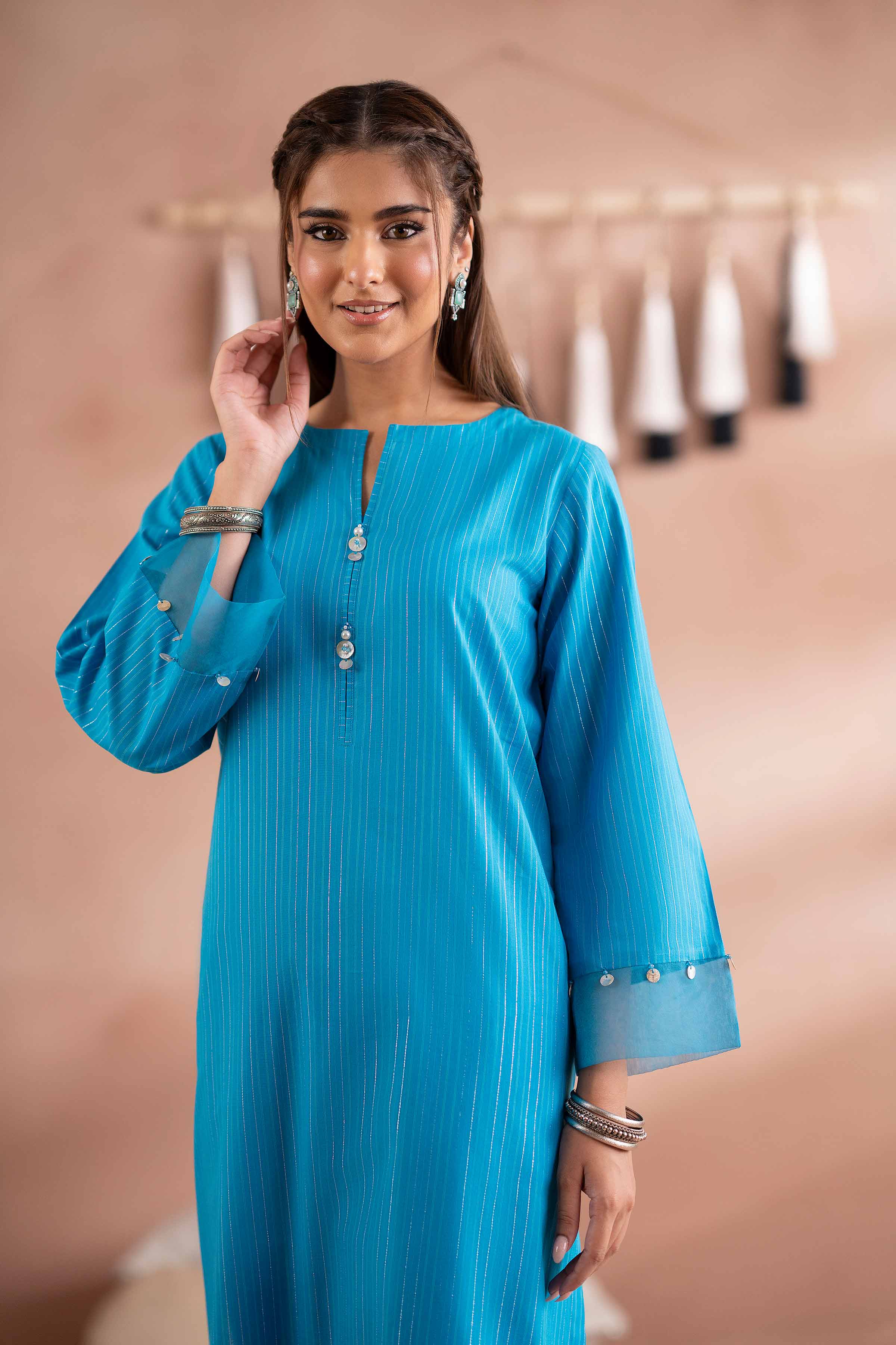 NISHATUAE - Blue Solids Yarn Dyed 2-piece Ready to wear Dress