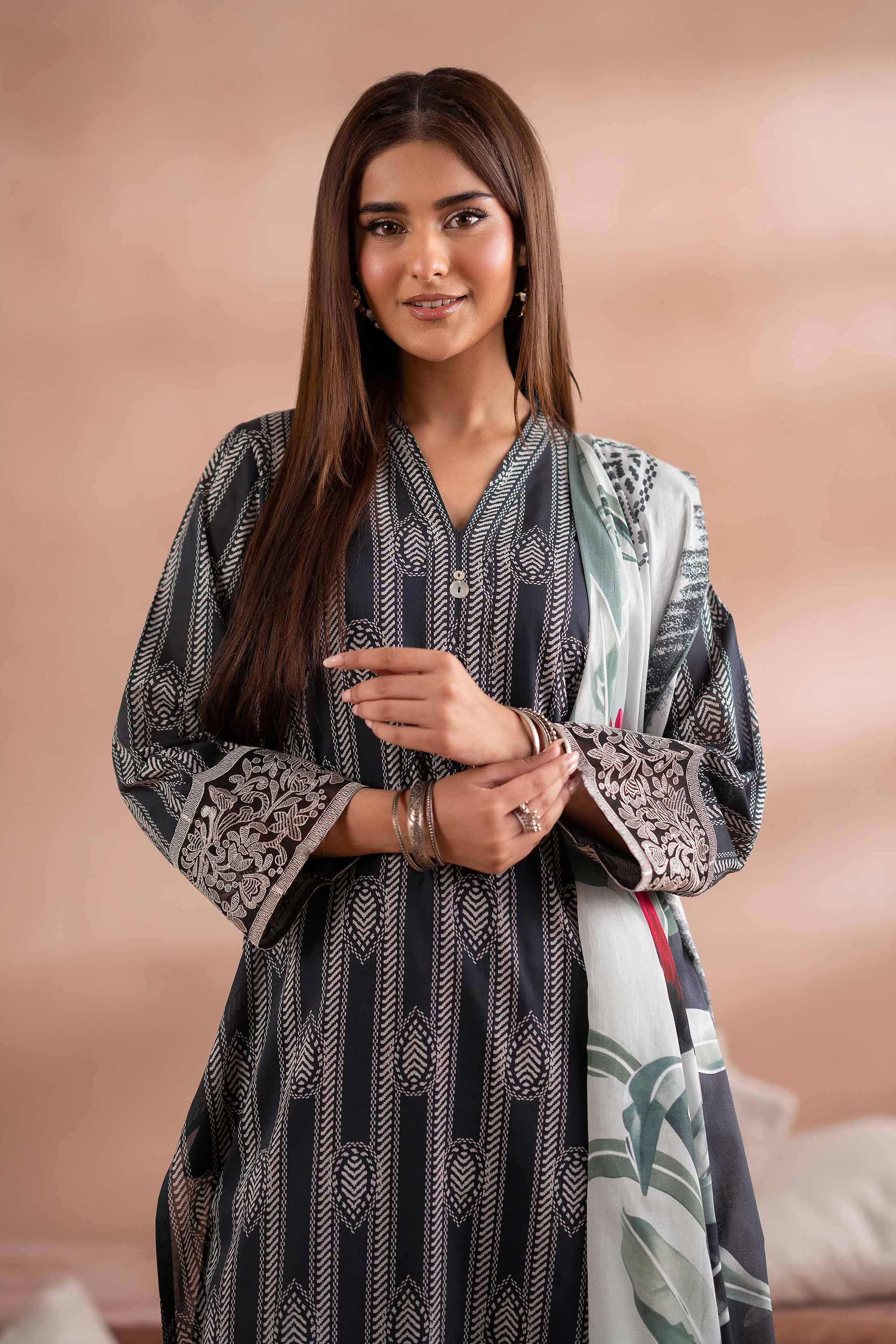 3 Piece - Printed Embroidered Suit - PS25-171