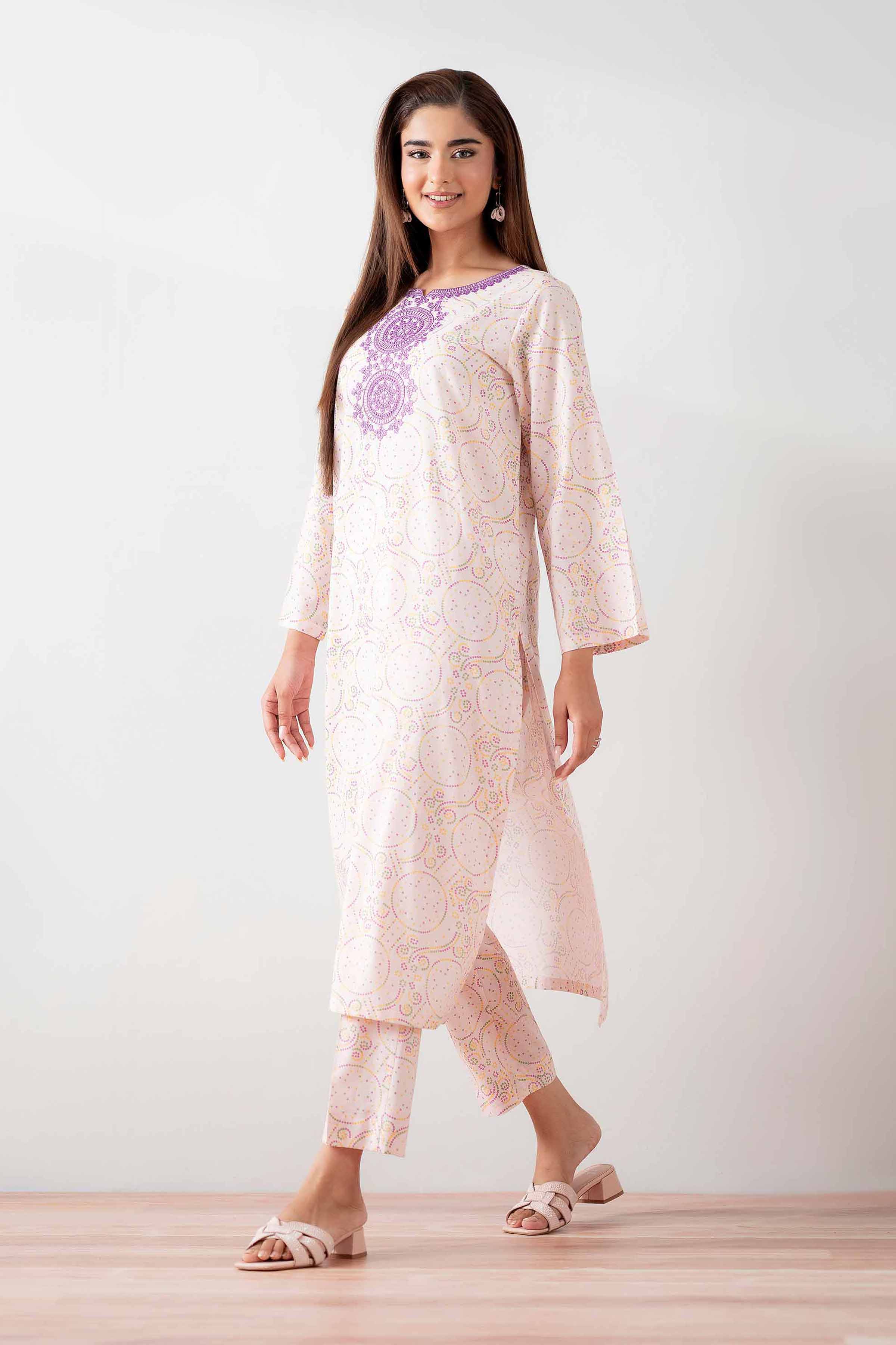 2 Piece - Printed Embroidered Suit - PS25-177
