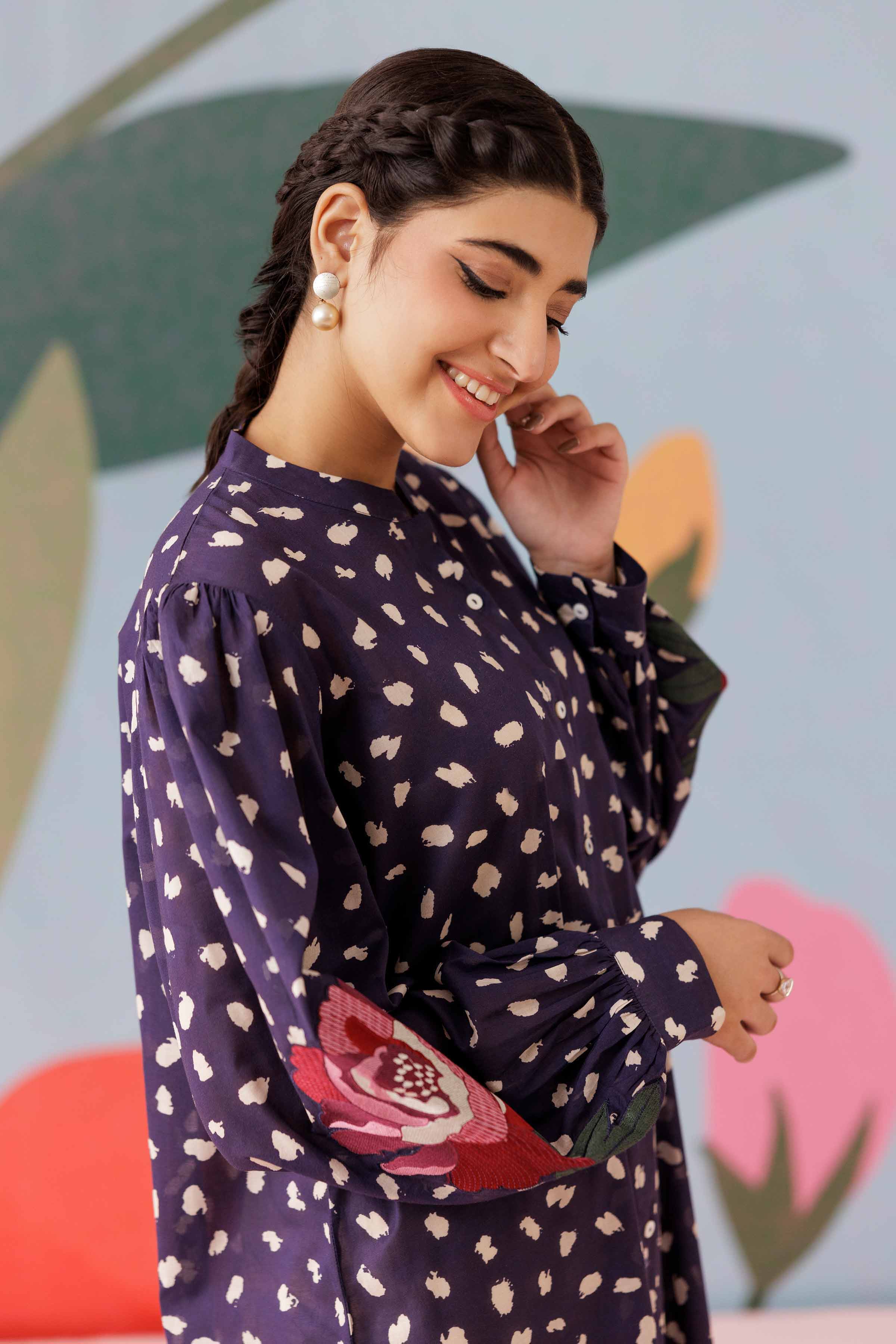 Printed Embroidered Dress - PS25-187