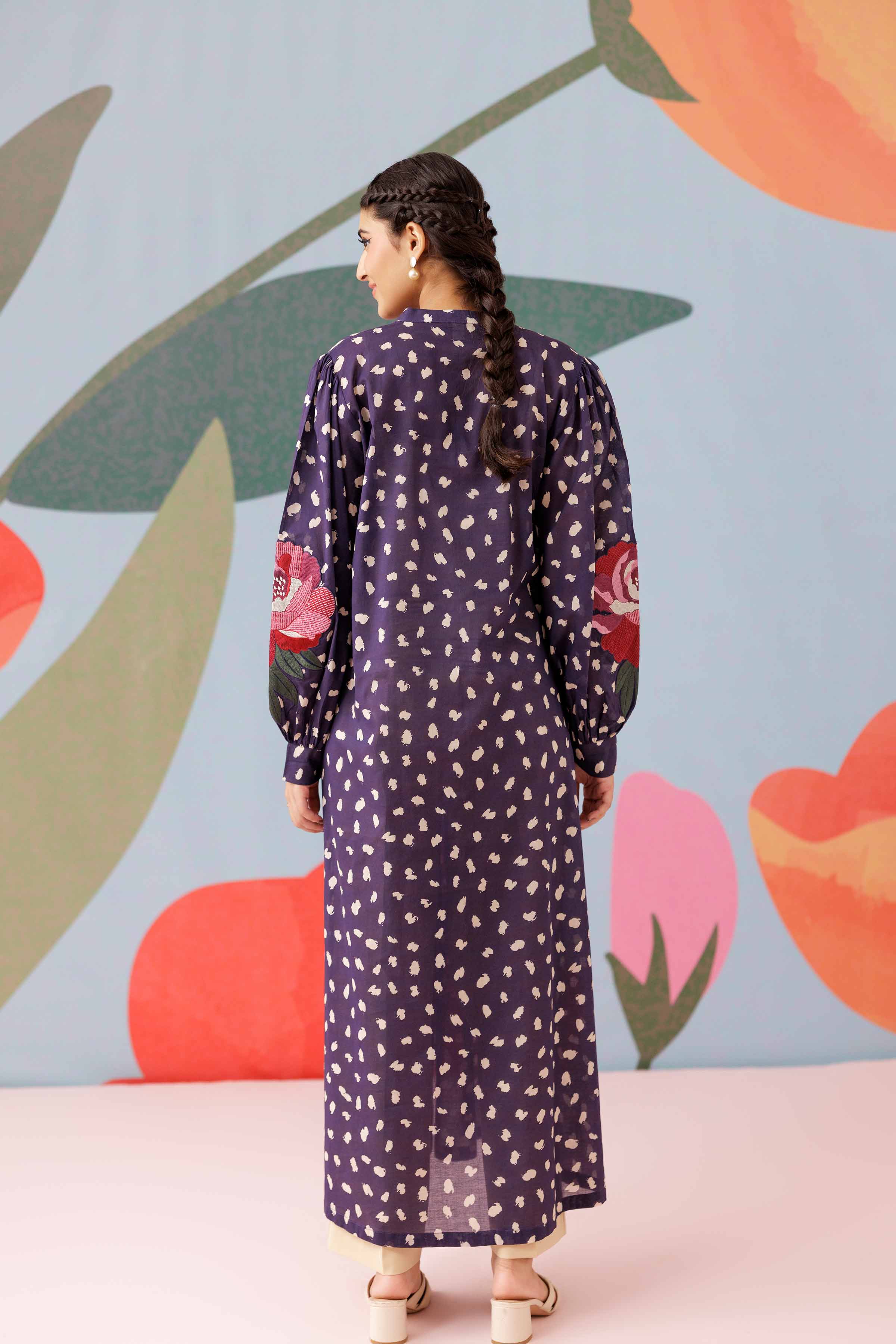 Printed Embroidered Dress - PS25-187