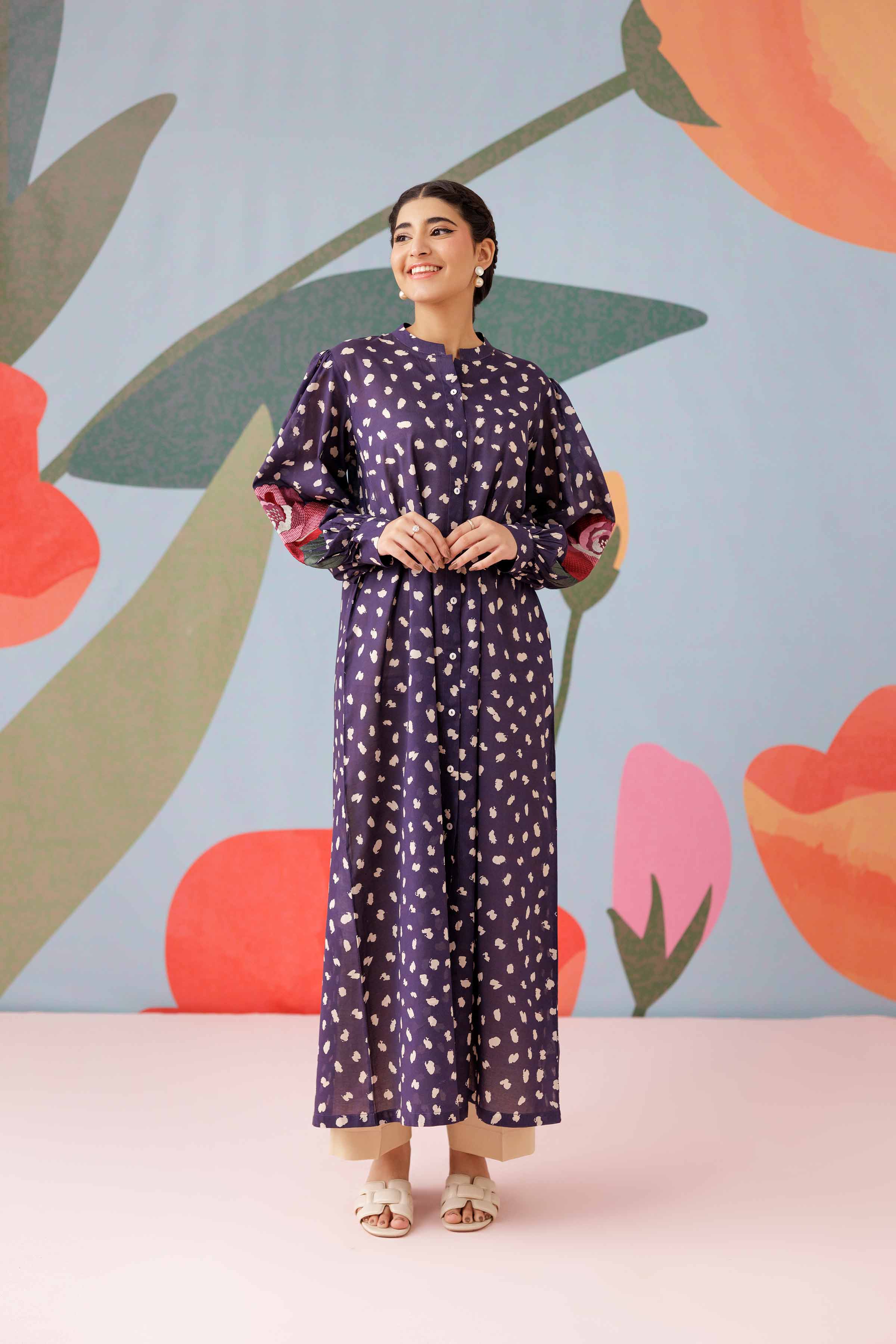 Printed Embroidered Dress - PS25-187