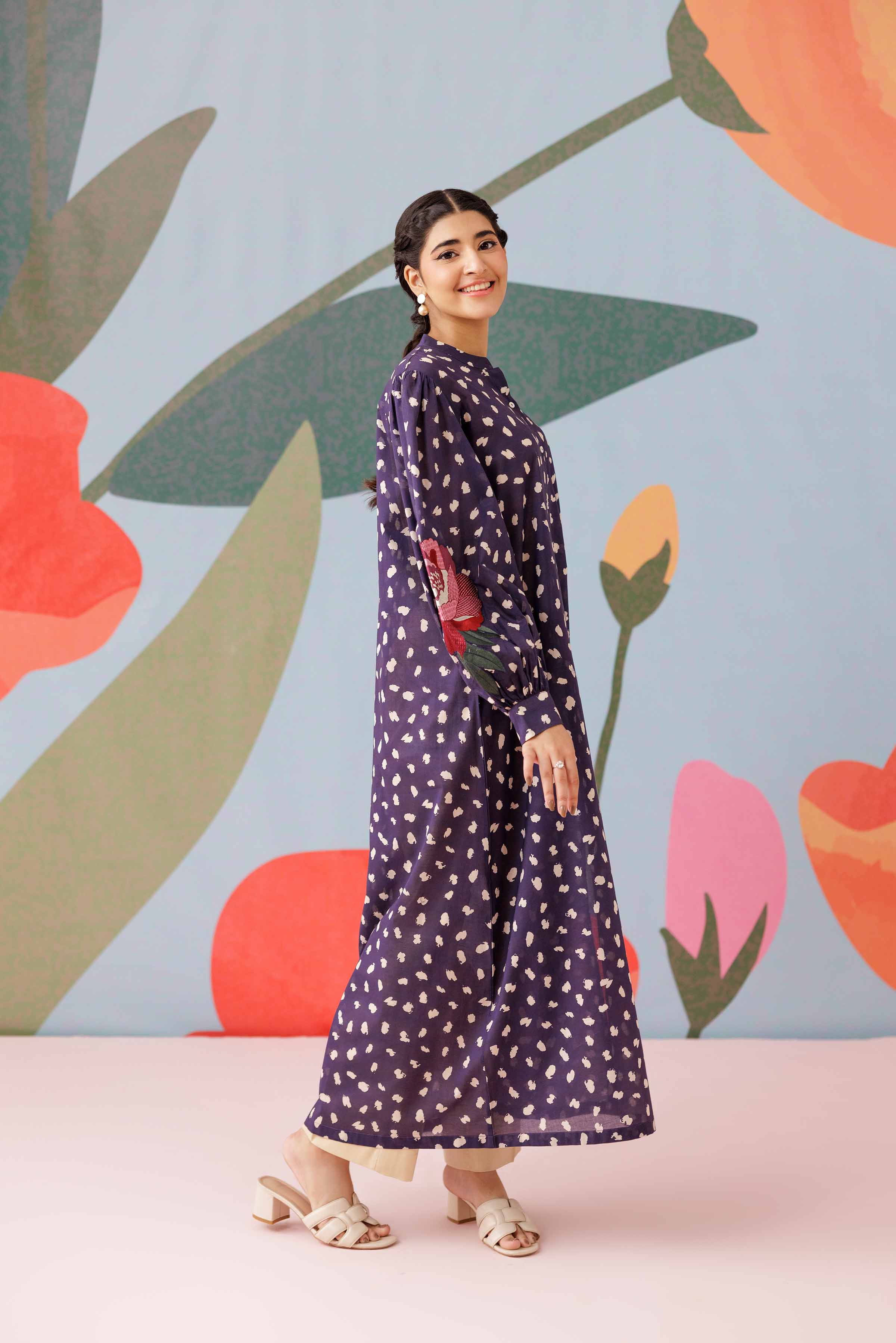 Printed Embroidered Dress - PS25-187