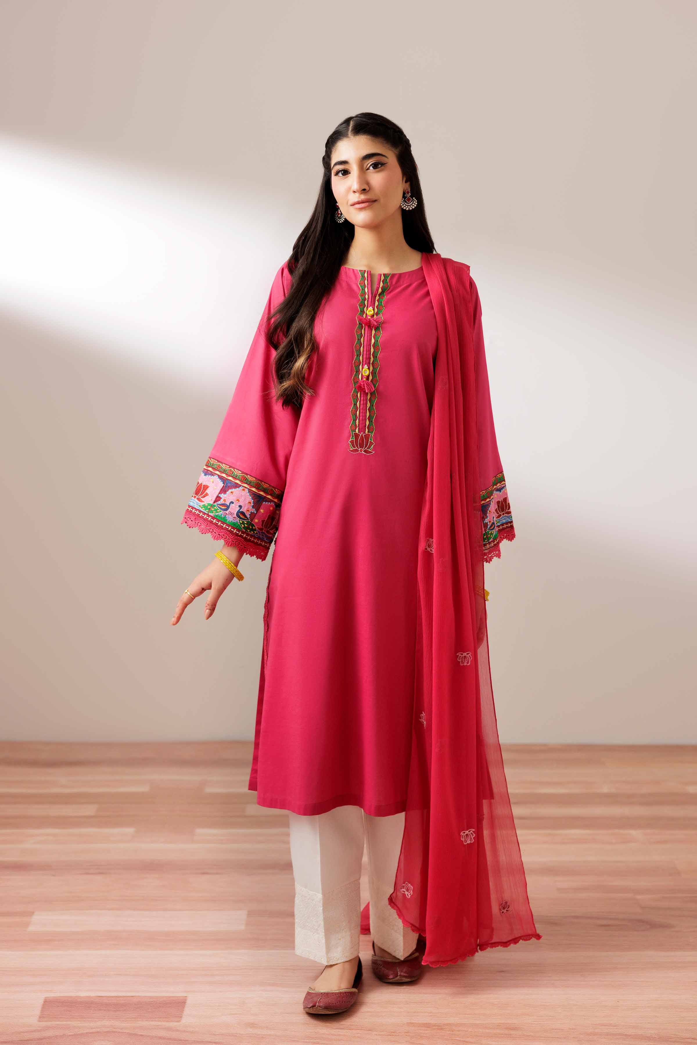 NISHATUAE - Pink Embroidered Cambric 2-piece Ready to wear Dress