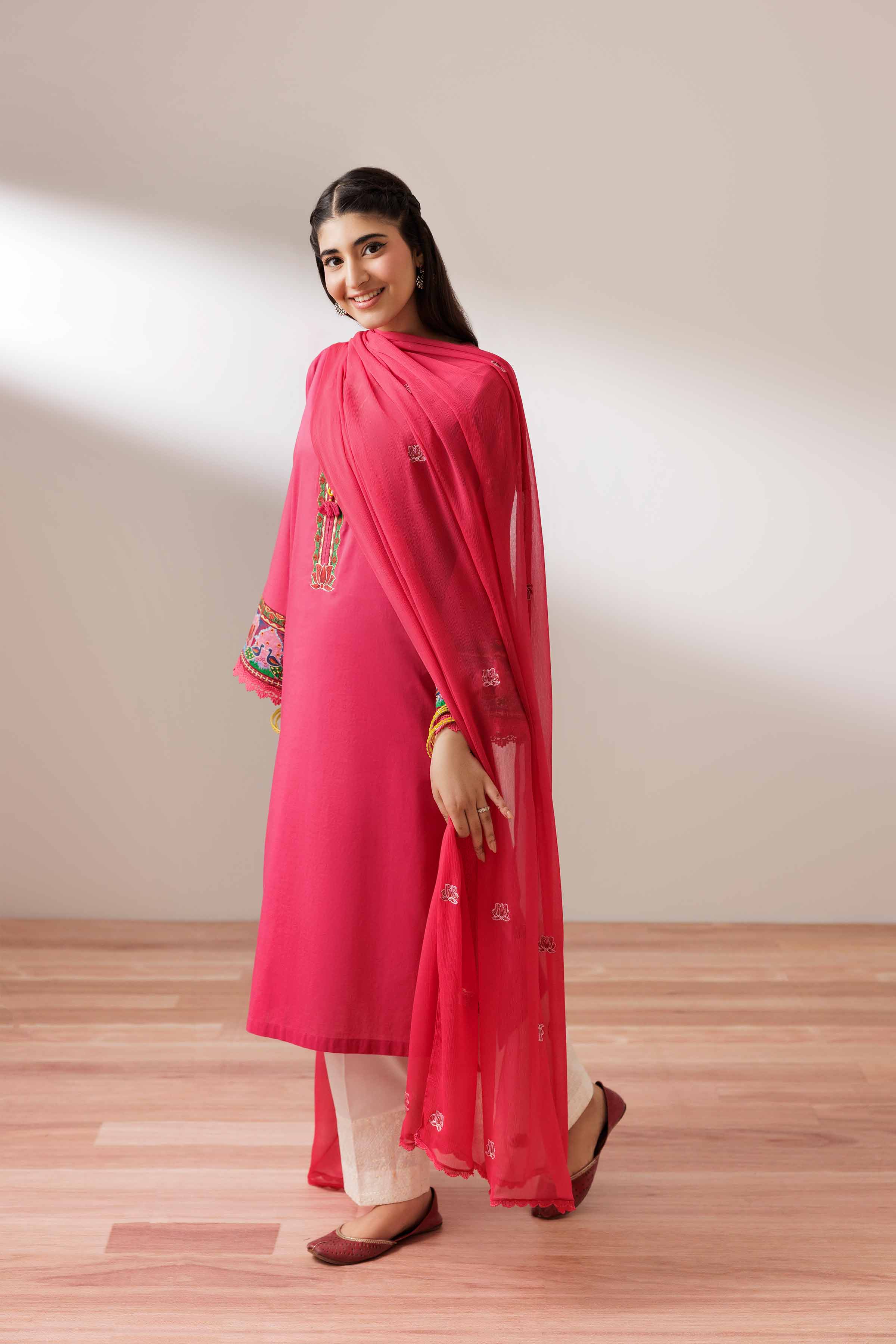 NISHATUAE - Pink Embroidered Cambric 2-piece Ready to wear Dress