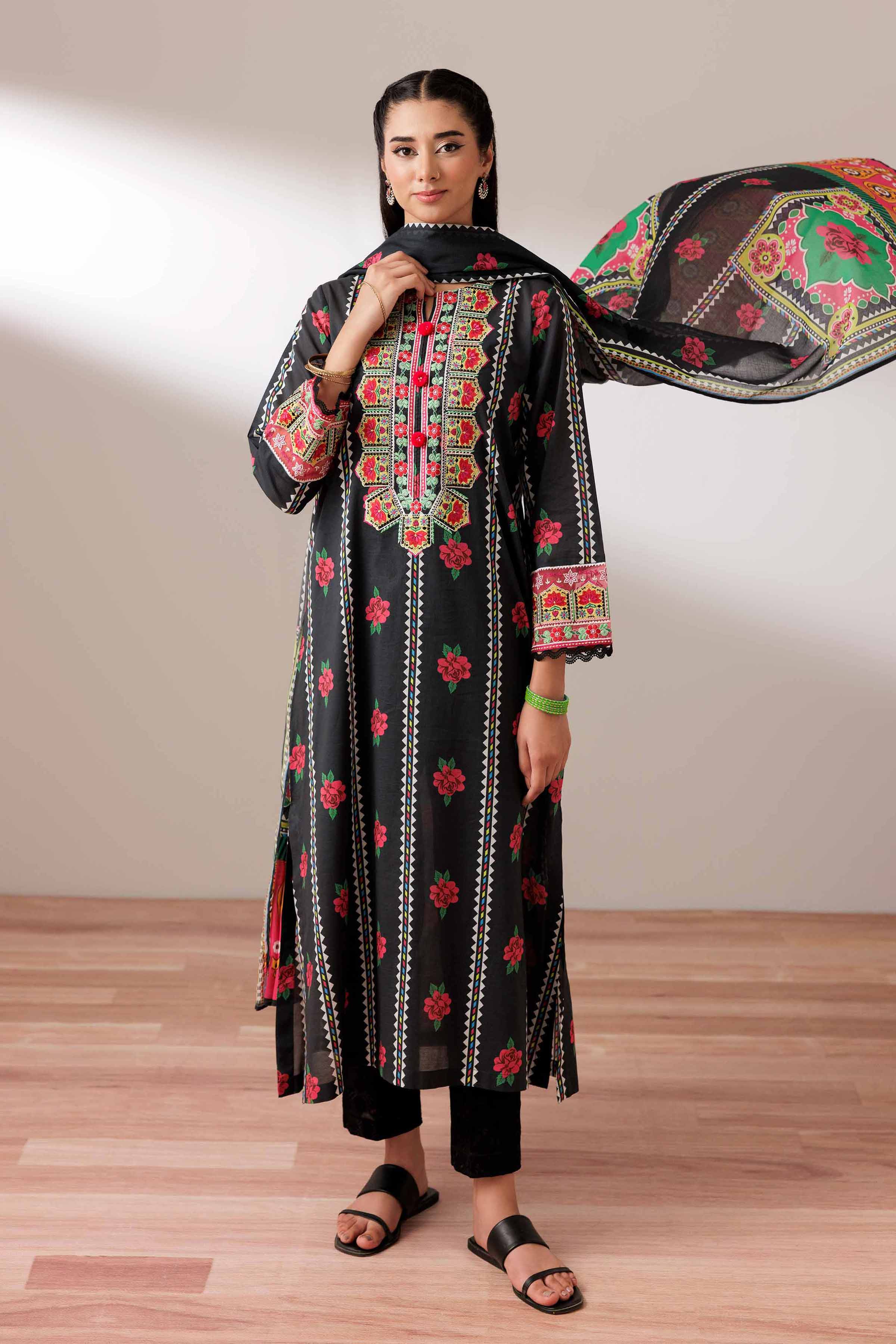 NISHATUAE - Black Embroidered Lawn 2-piece Ready to wear Dress