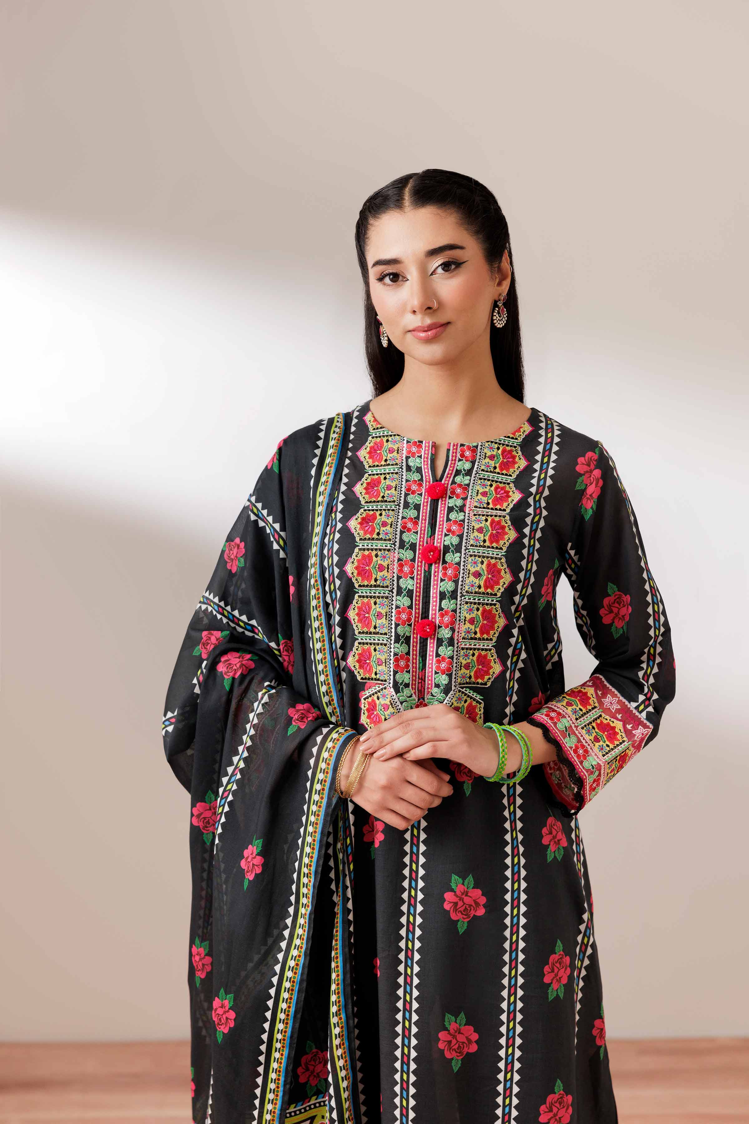 NISHATUAE - Black Embroidered Lawn 2-piece Ready to wear Dress