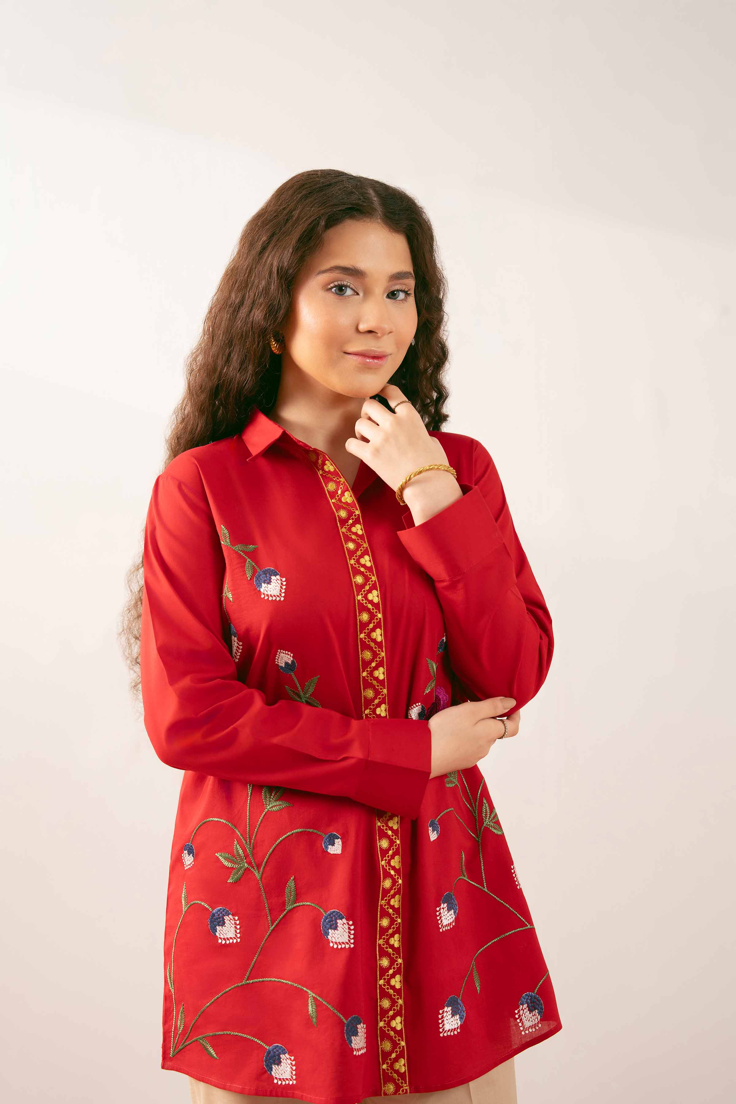 NISHATUAE - Red Embroidered Cambric Ready to wear Tunic