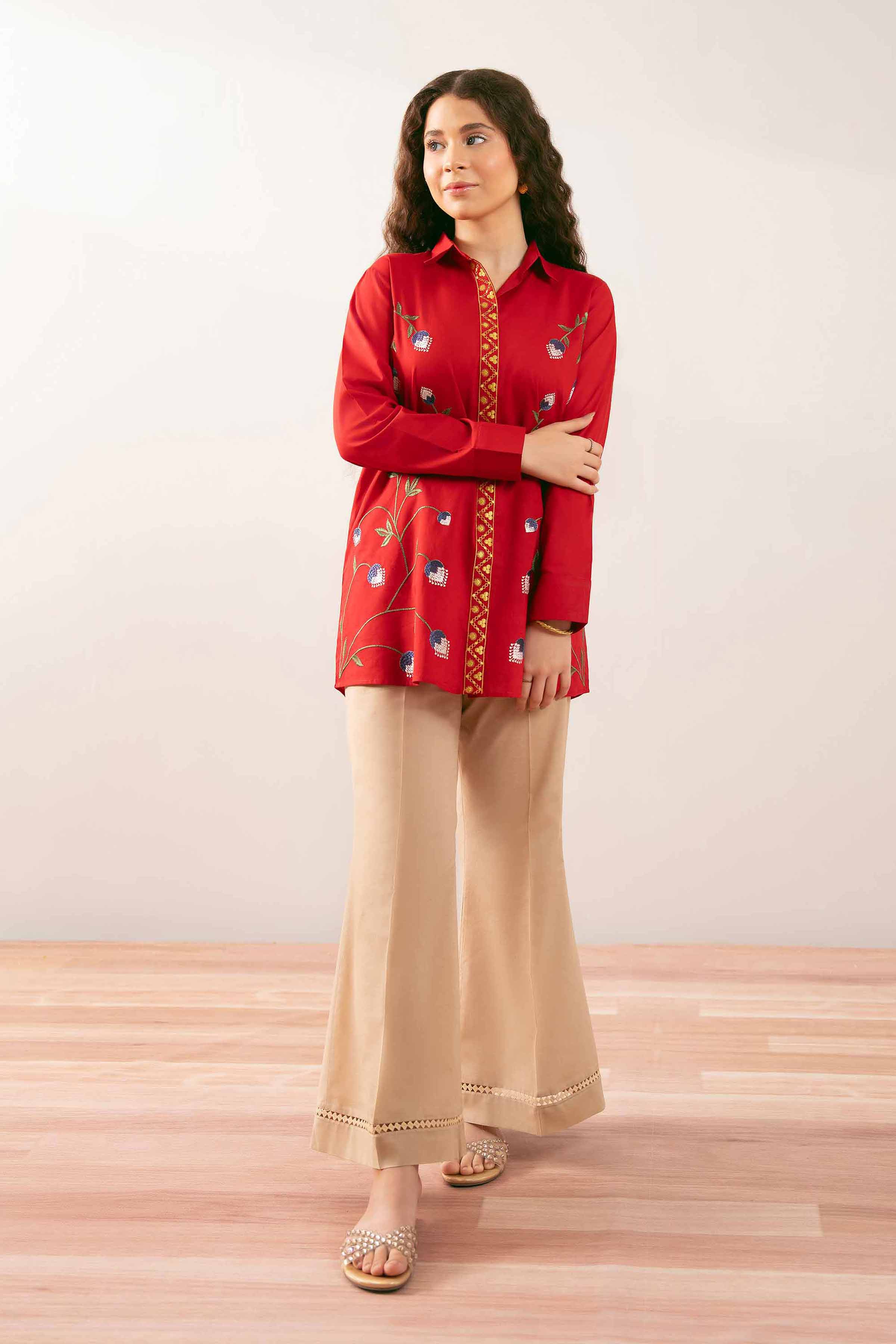 NISHATUAE - Red Embroidered Cambric Ready to wear Tunic