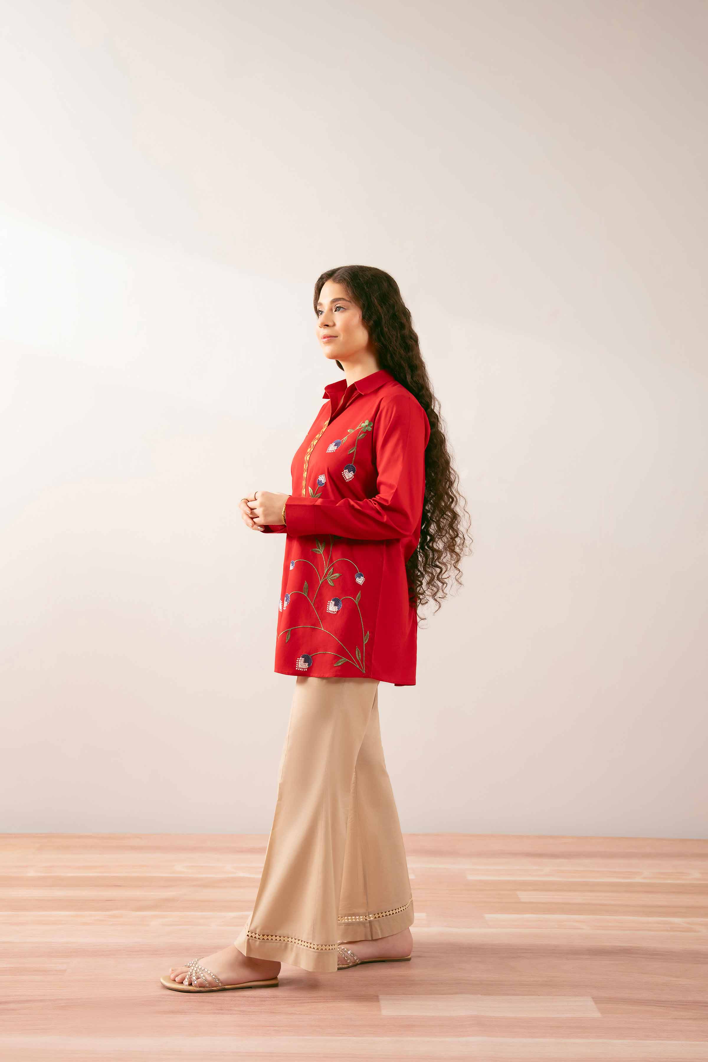 NISHATUAE - Red Embroidered Cambric Ready to wear Tunic