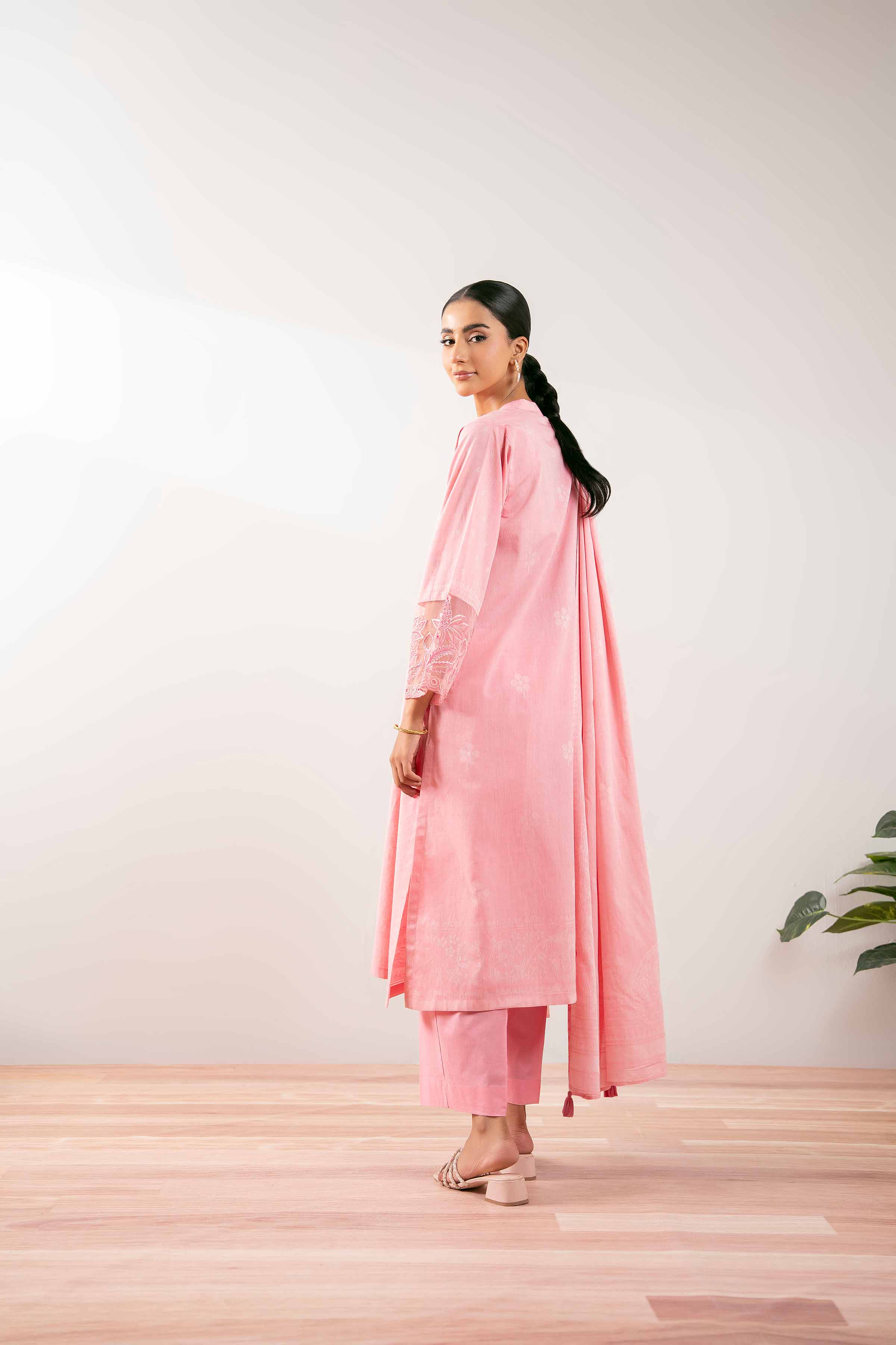 NISHATUAE - Pink Embroidered Jacquard 3-piece Ready to wear Suit