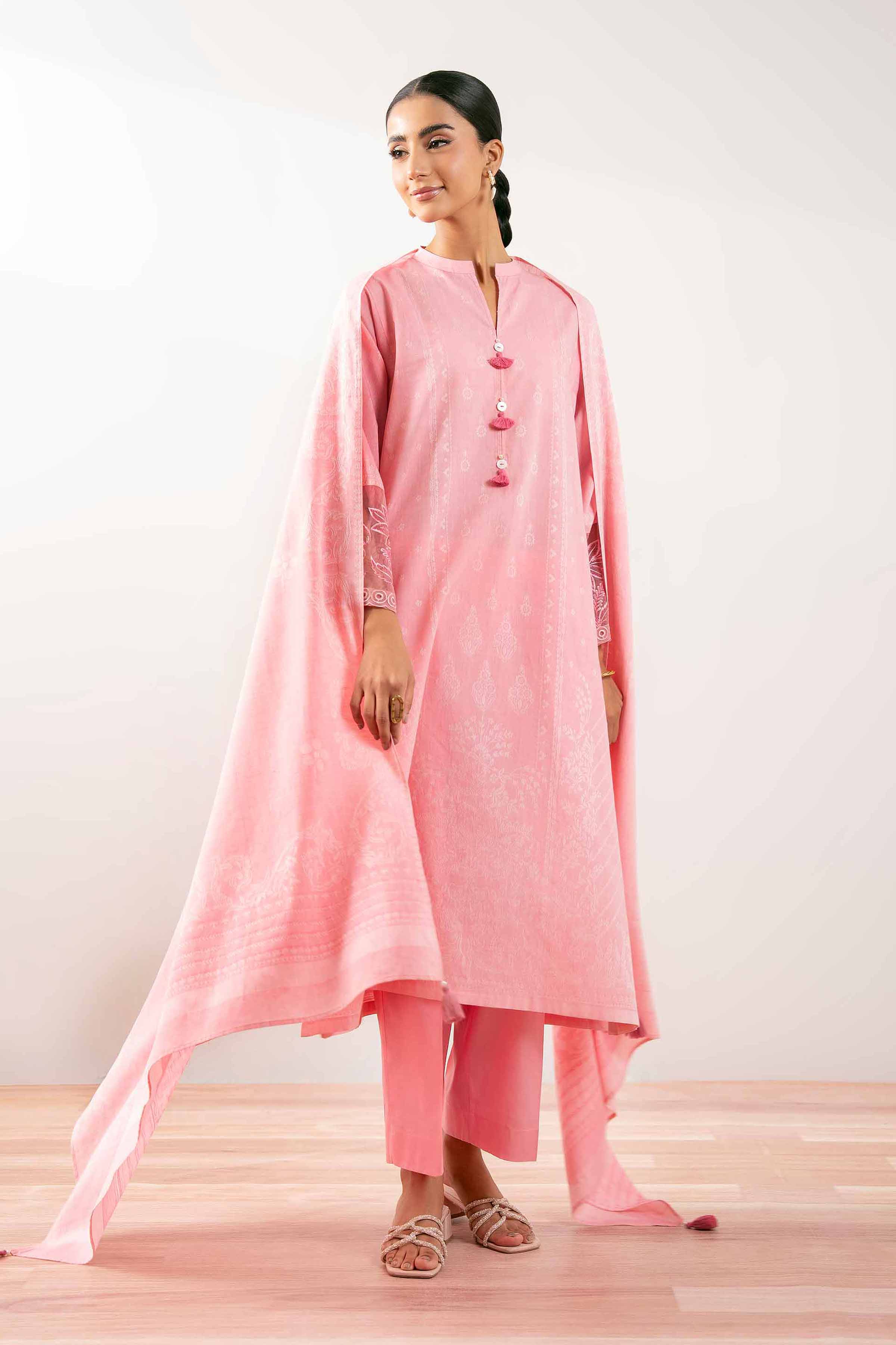 NISHATUAE - Pink Embroidered Jacquard 3-piece Ready to wear Suit