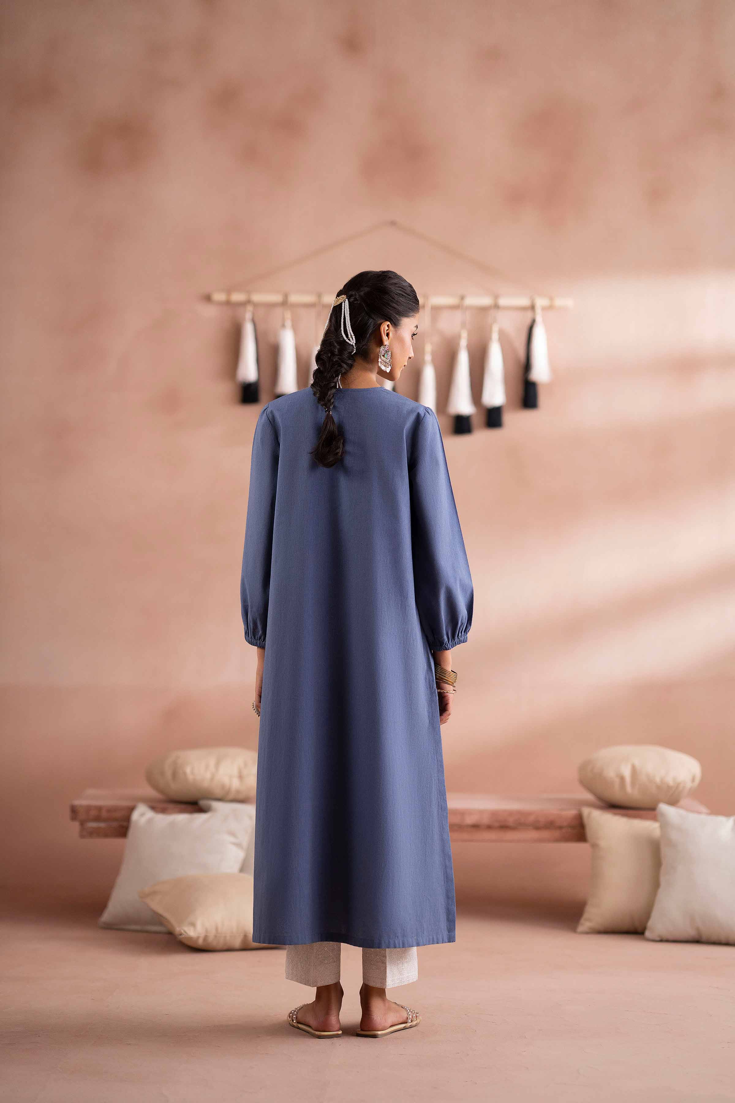 NISHATUAE - Blue Embroidered Cambric Ready to wear Shirt