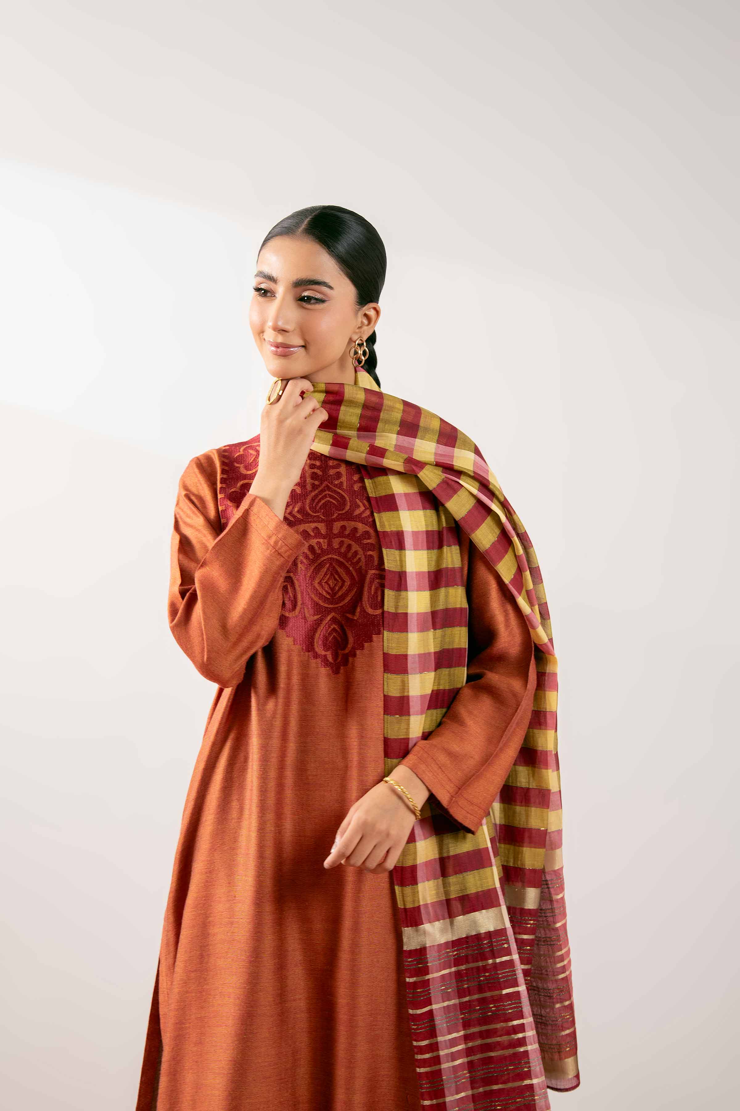 NISHATUAE - Orange Embroidered Jacquard 3-piece Ready to wear Suit