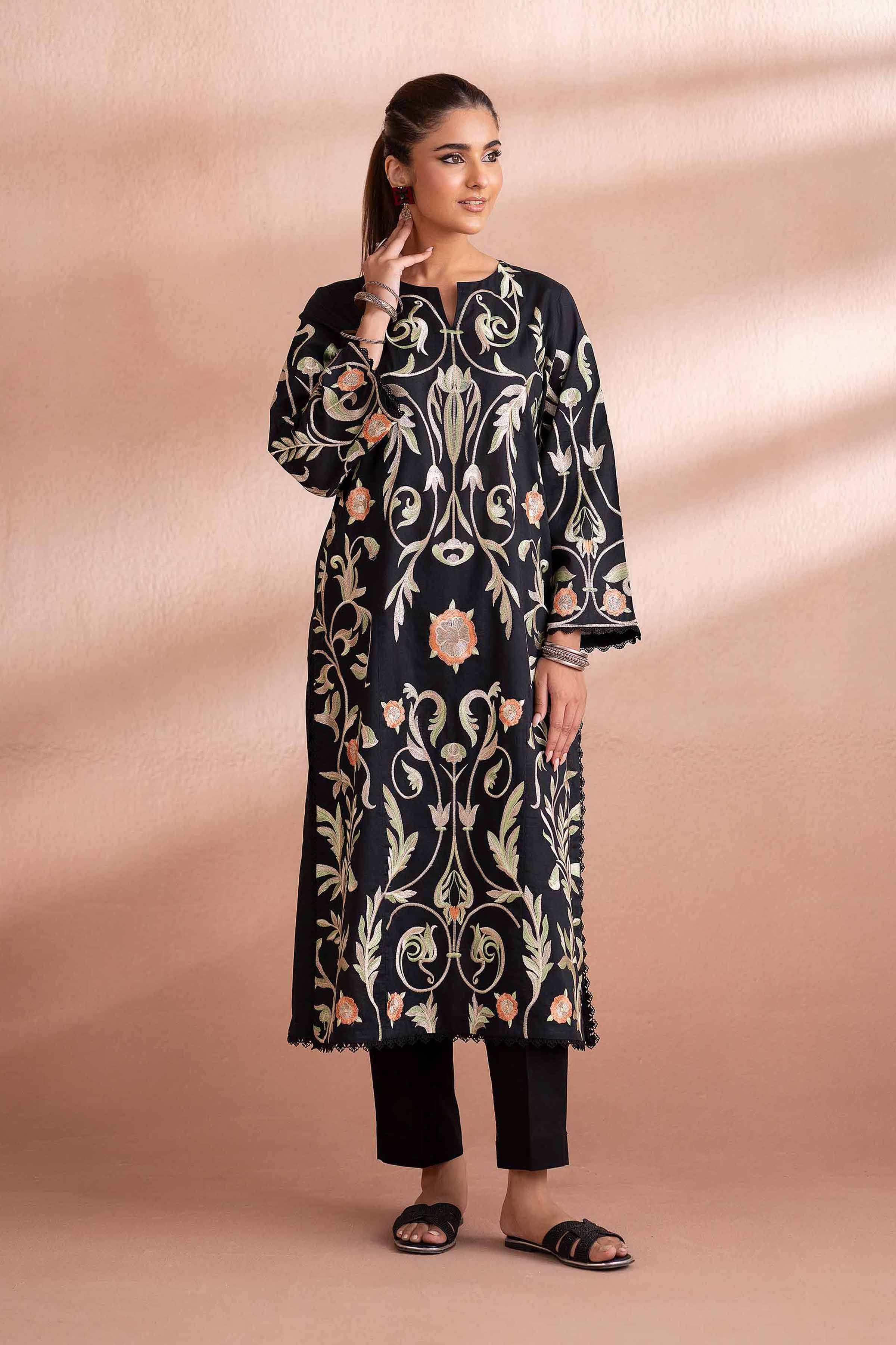 NISHATUAE - Black Embroidered Cambric 2-piece Ready to wear Dress