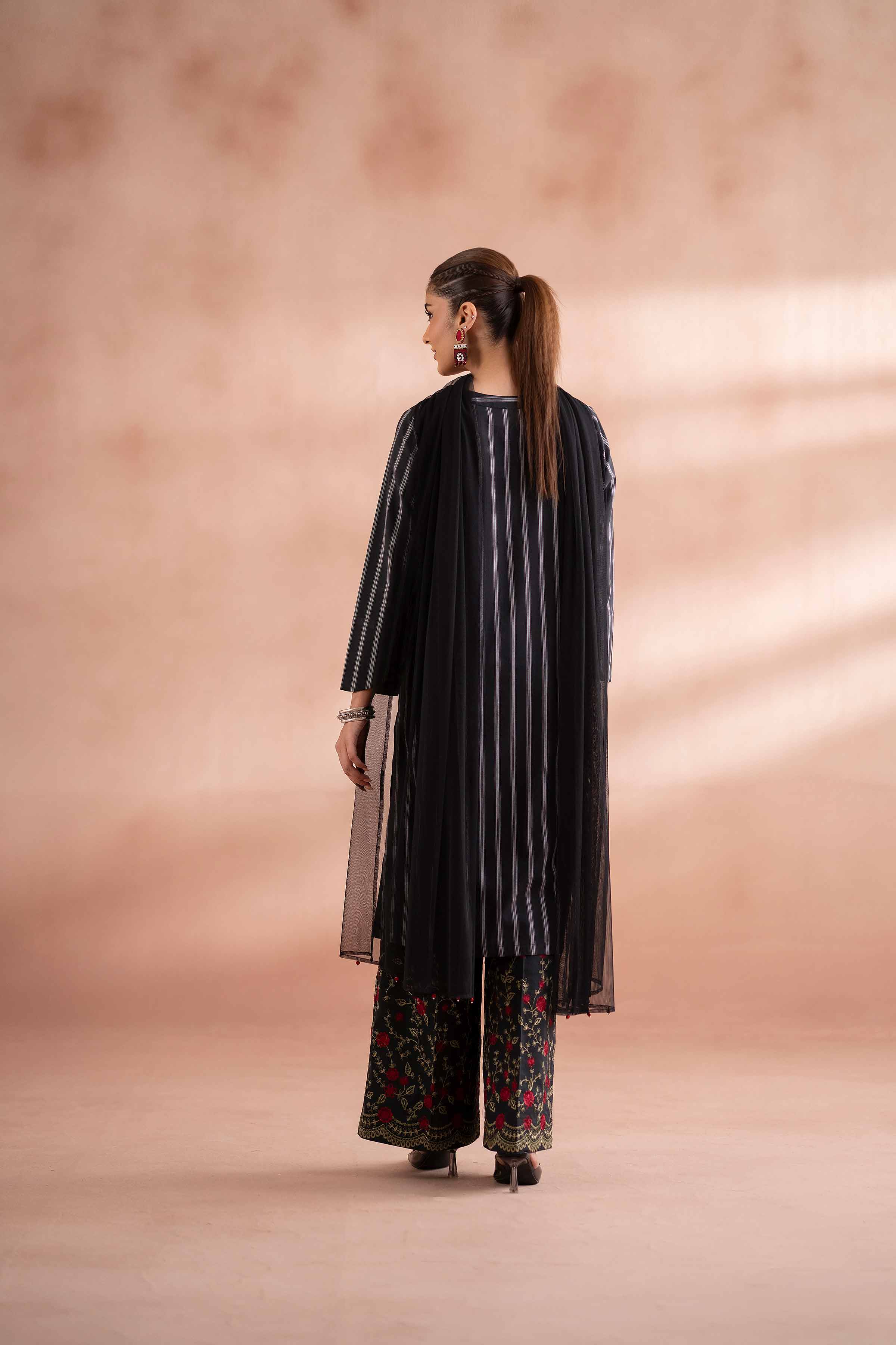 NISHATUAE - Black Embroidered Yarn Dyed 3-piece Ready to wear Suit