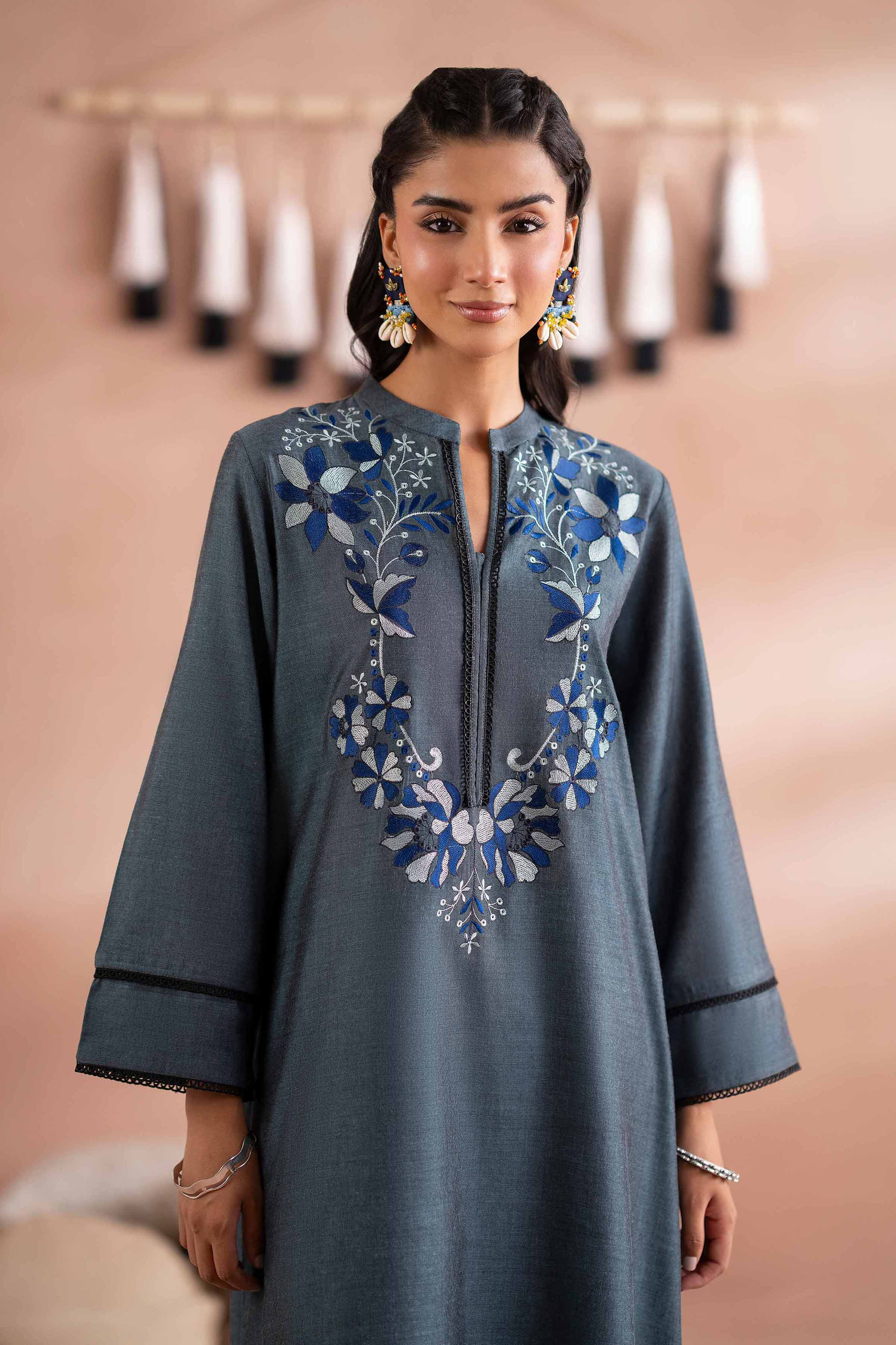 NISHATUAE - Blue Embroidered Yarn Dyed 2-piece Ready to wear Dress