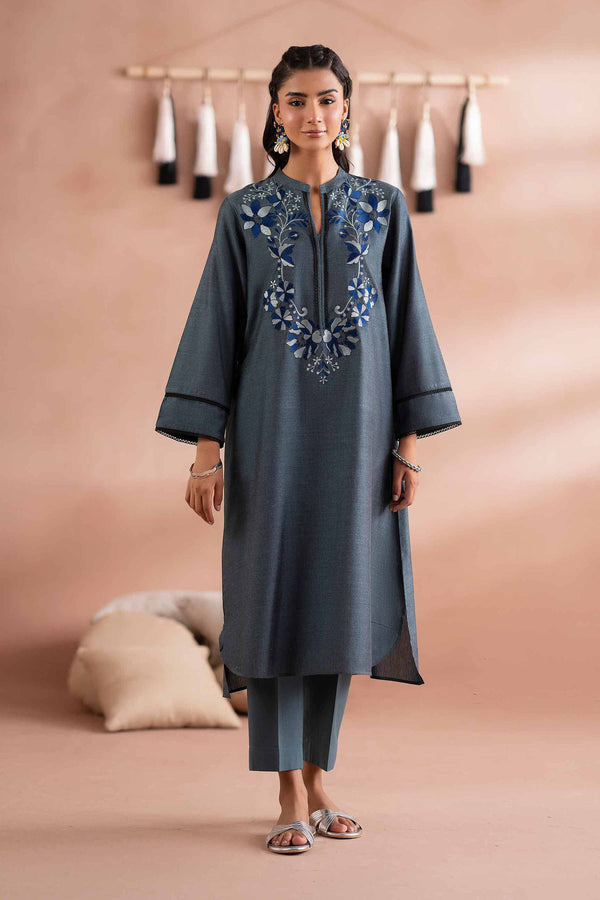 NISHATUAE - Blue Embroidered Yarn Dyed 2-piece Ready to wear Dress