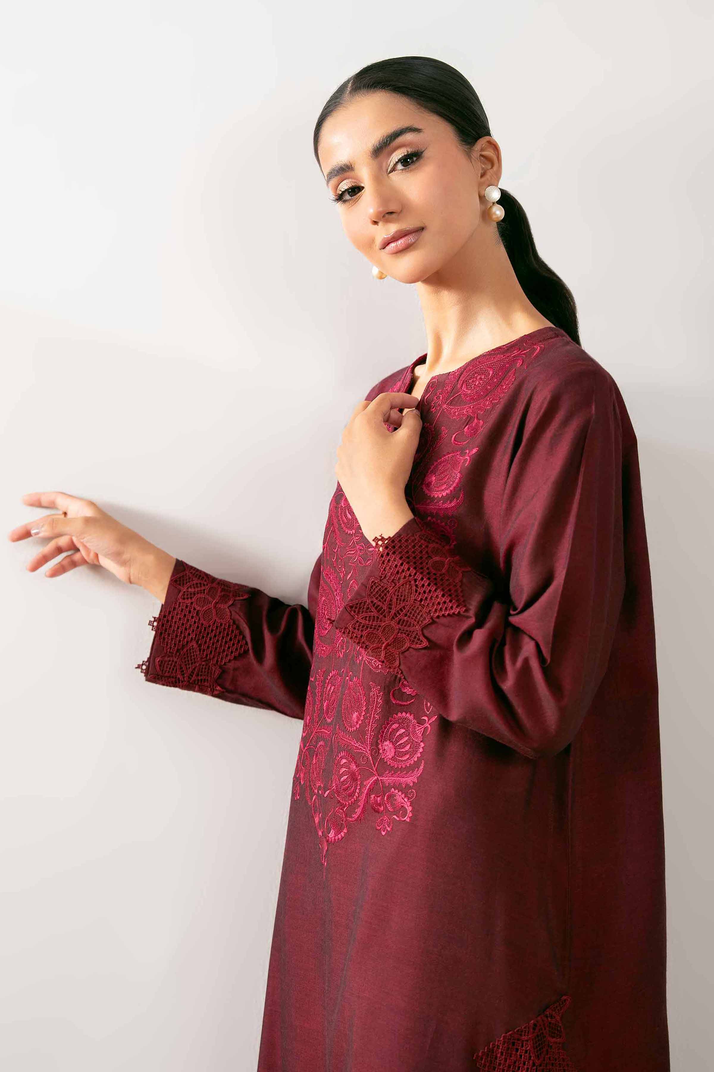NISHATUAE - Red Embroidered Yarn Dyed 2-piece Ready to wear Dress