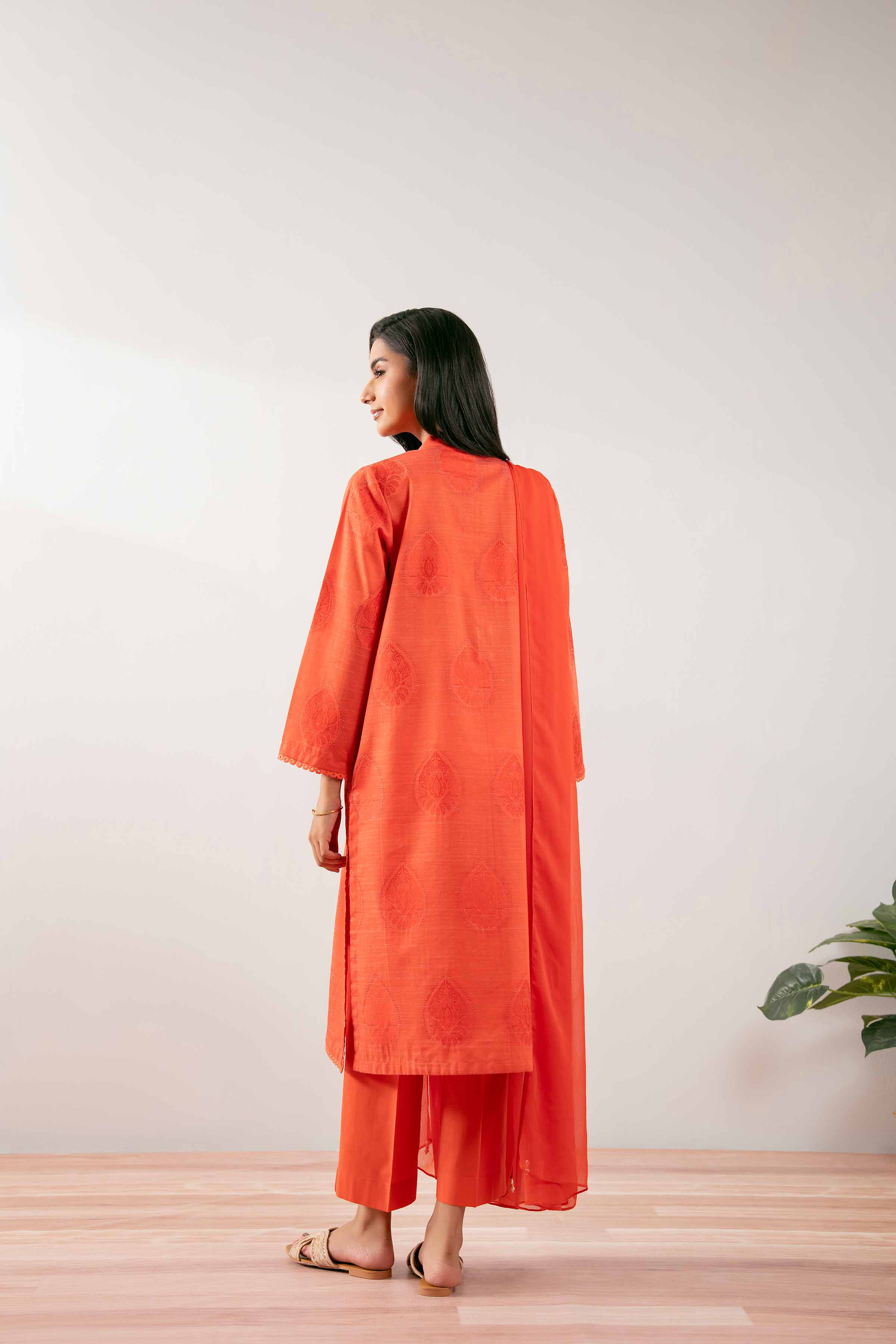 NISHATUAE - Orange Solids Jacquard 3-piece Ready to wear Suit