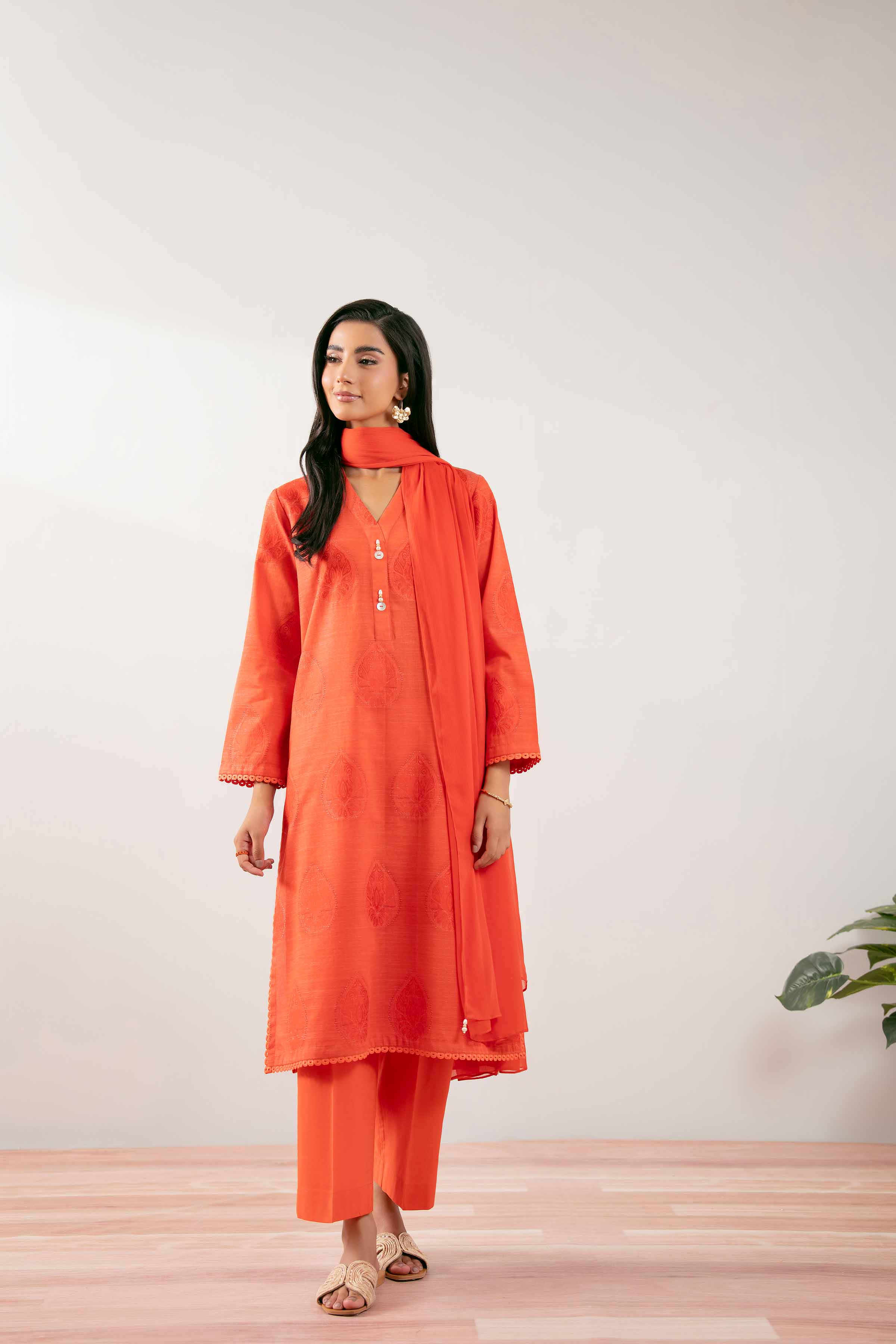 NISHATUAE - Orange Solids Jacquard 3-piece Ready to wear Suit