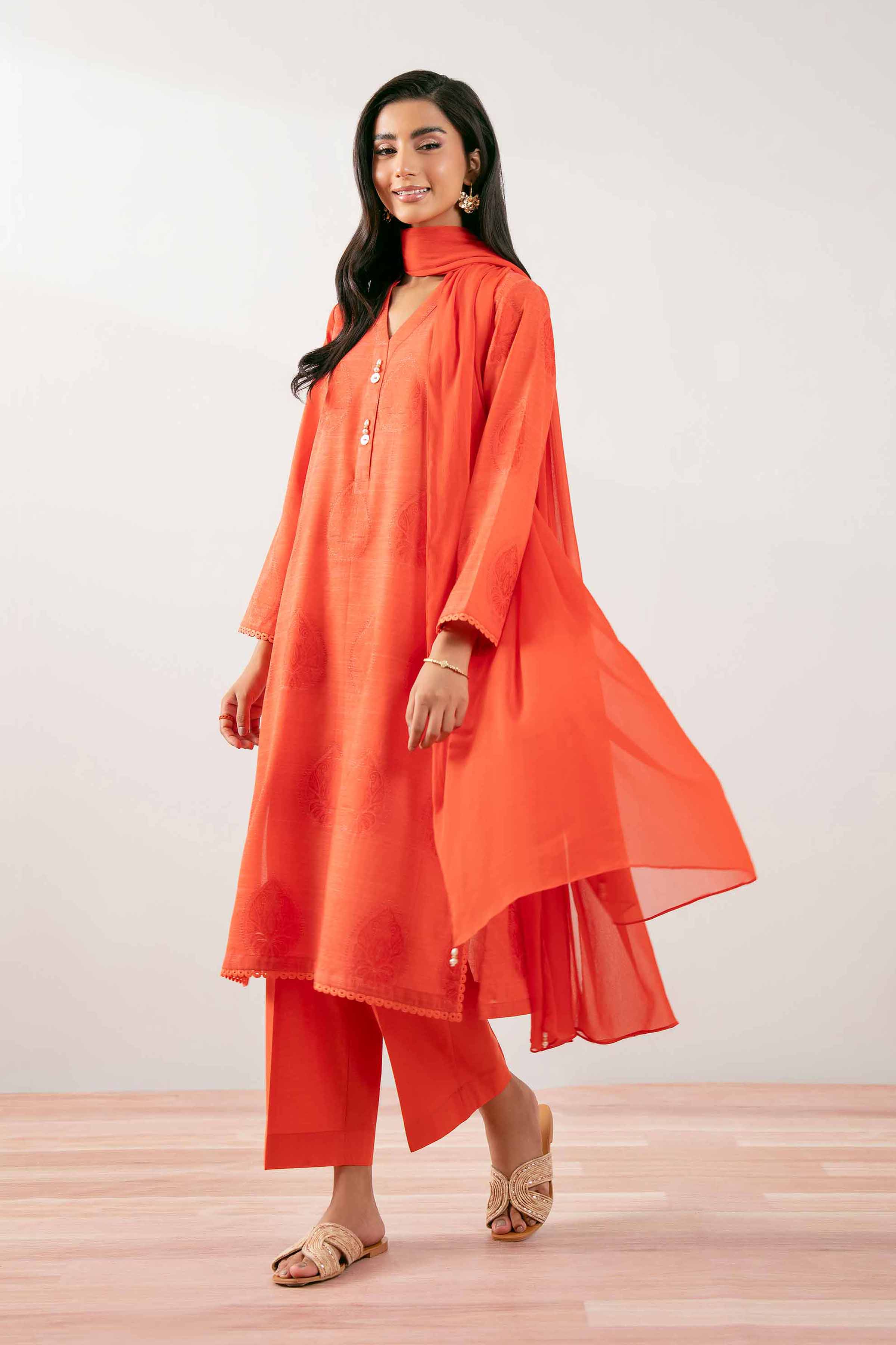 NISHATUAE - Orange Solids Jacquard 3-piece Ready to wear Suit