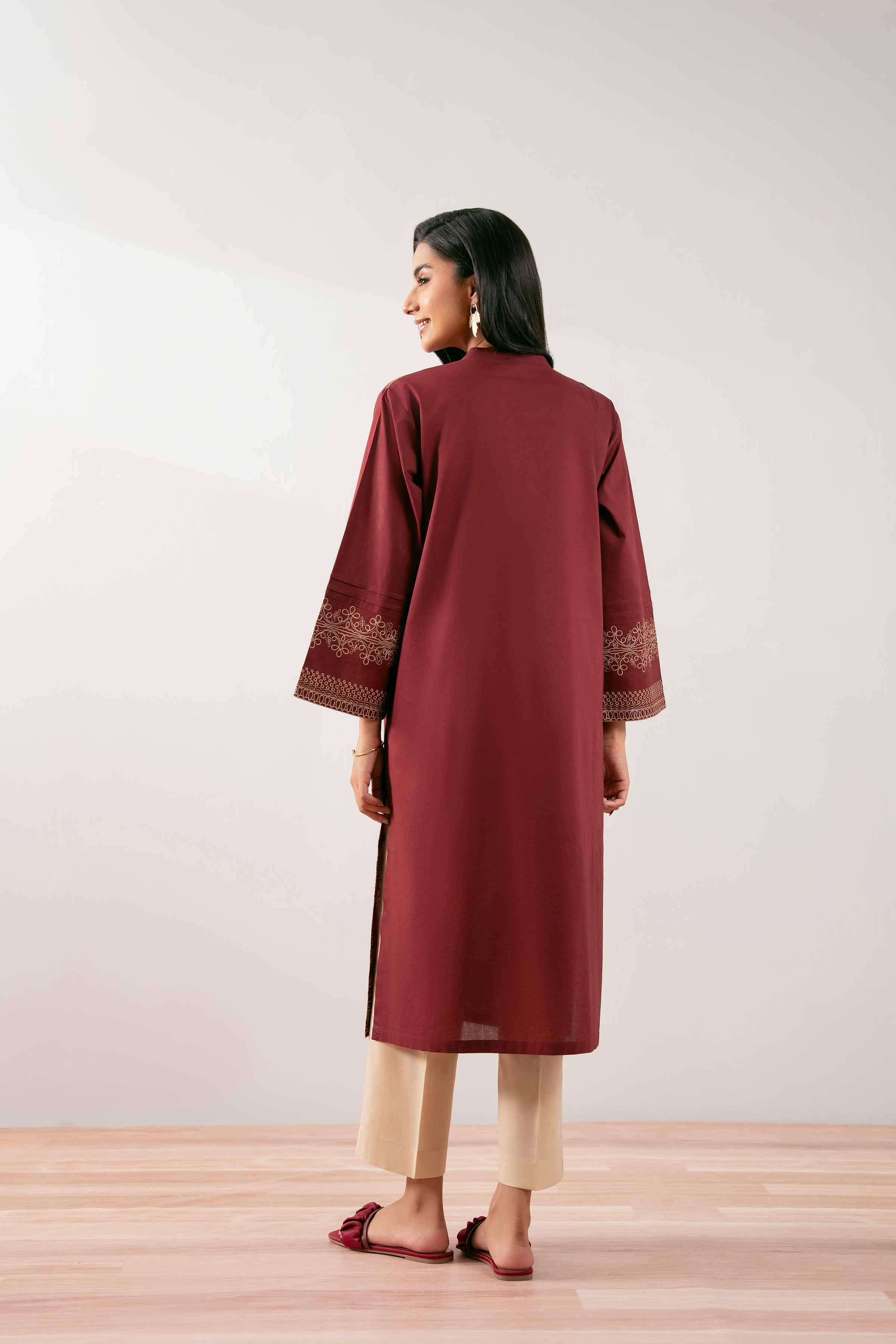 NISHATUAE - Red Embroidered Cambric Ready to wear Shirt
