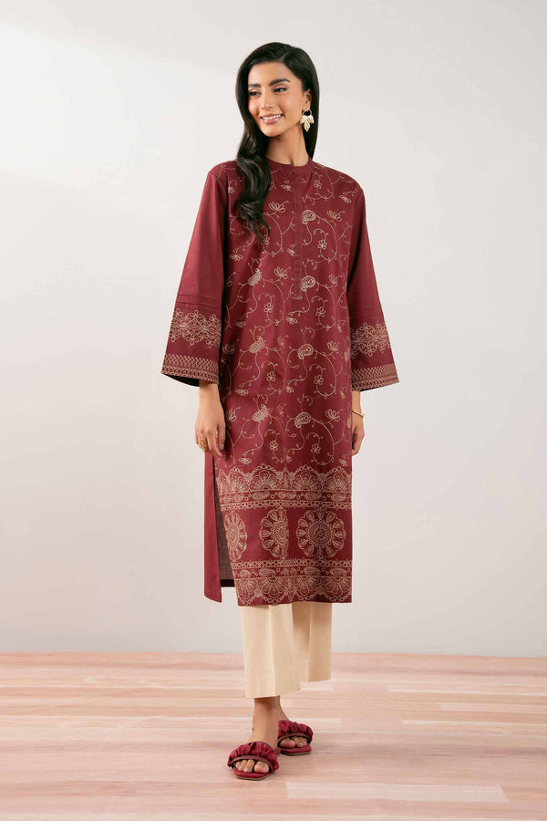 NishatUAE - Red Embroidered Cambric ready to wear Shirt