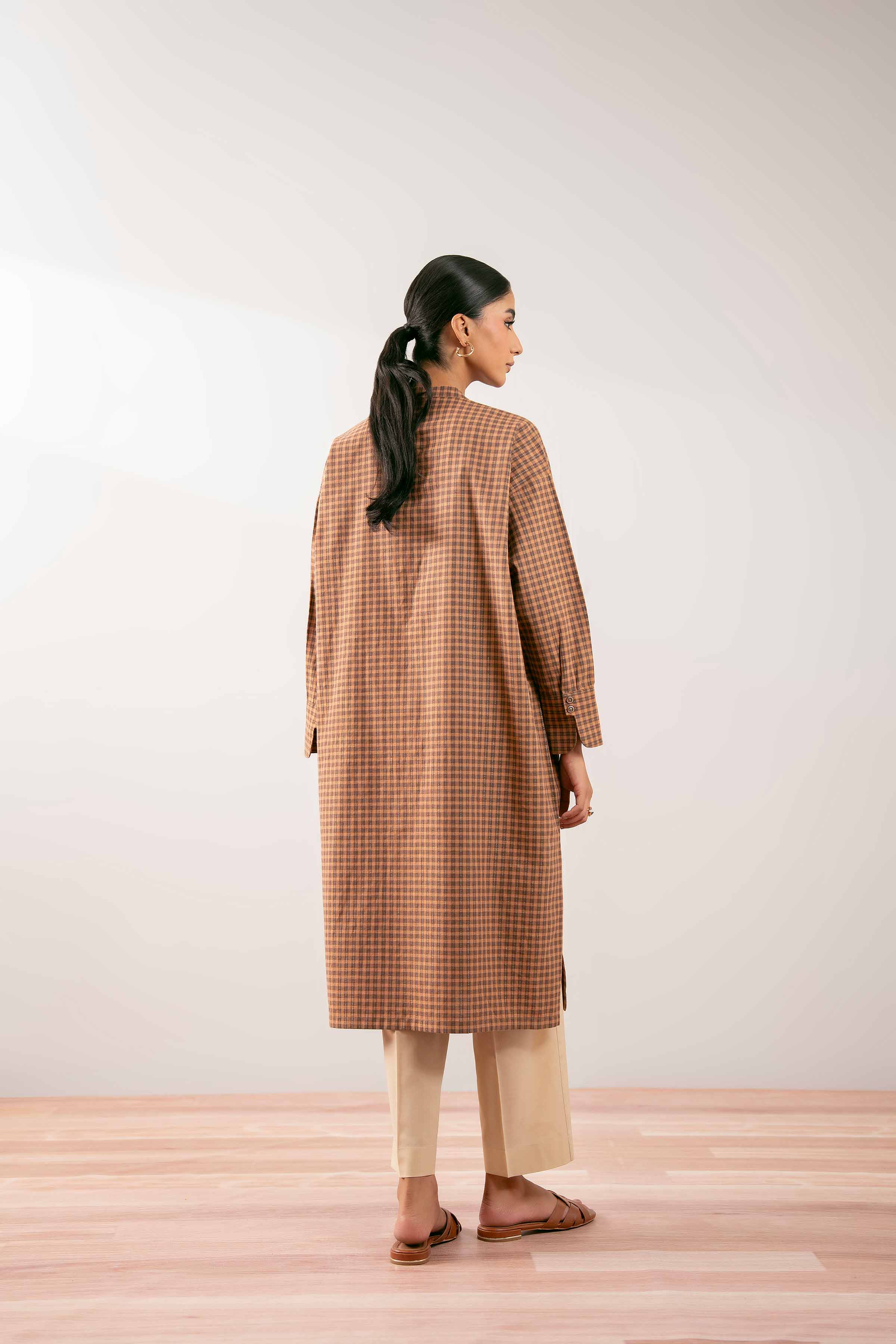 NISHATUAE - Brown Printed Yarn Dyed Ready to wear Kurta