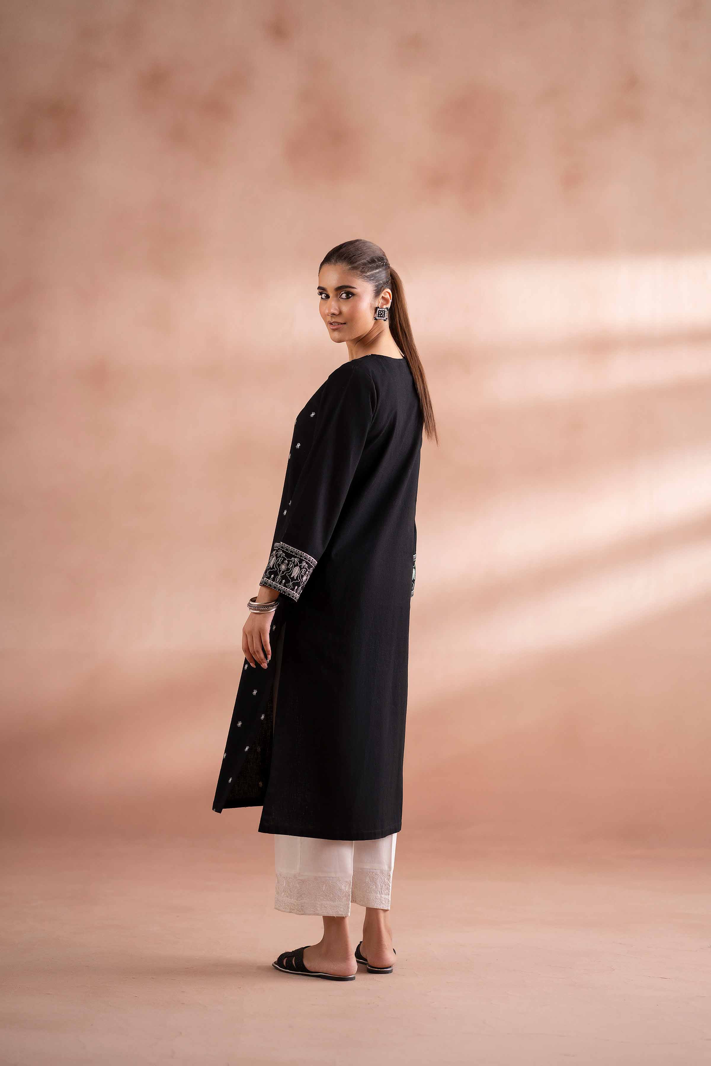 NISHATUAE - Black Embroidered Yarn Dyed Ready to wear Shirt