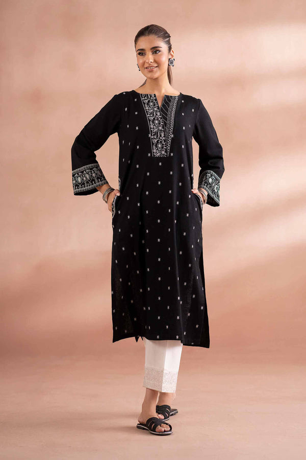 NISHATUAE - Black Embroidered Yarn Dyed Ready to wear Shirt