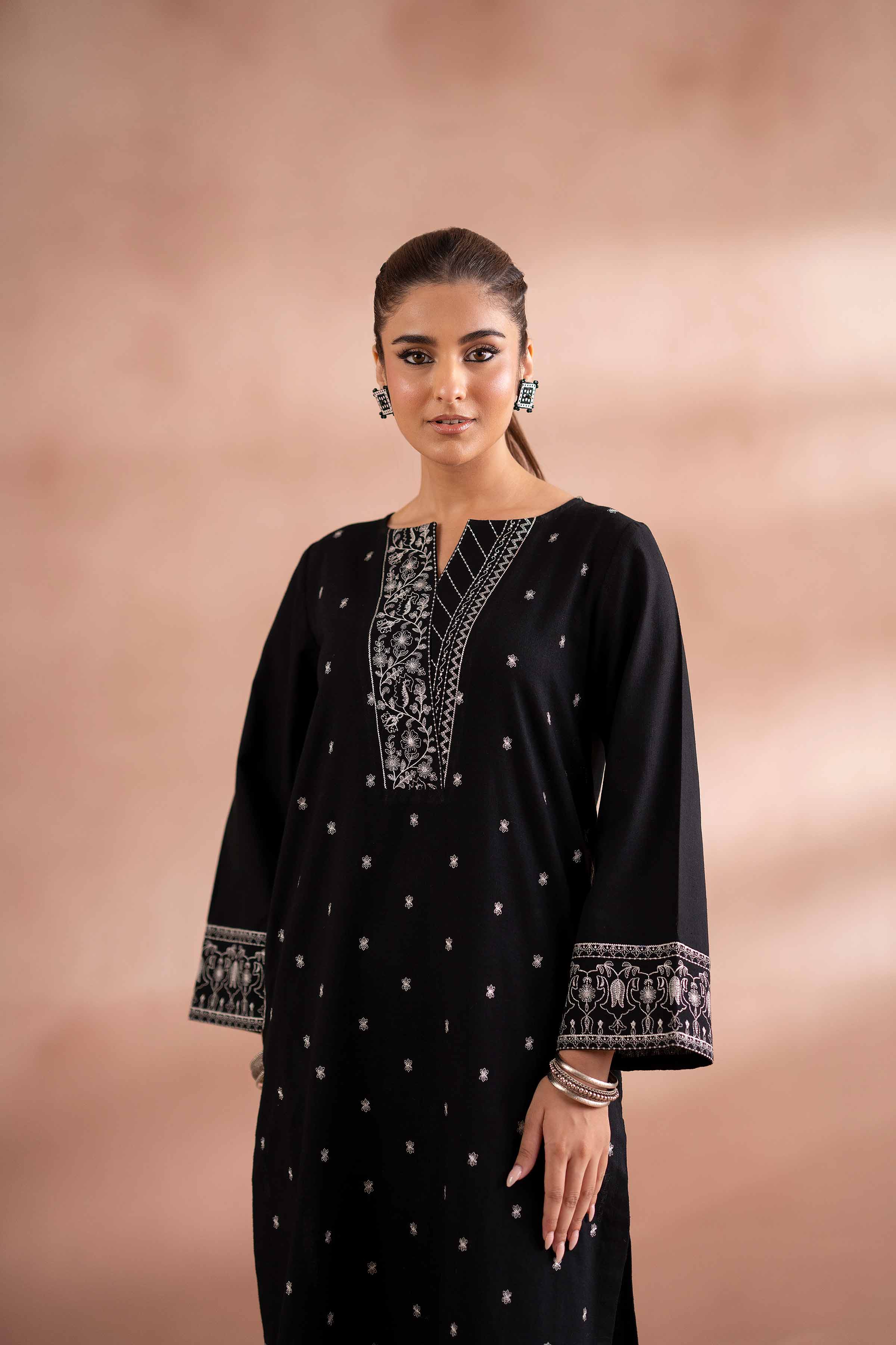 NISHATUAE - Black Embroidered Yarn Dyed Ready to wear Shirt