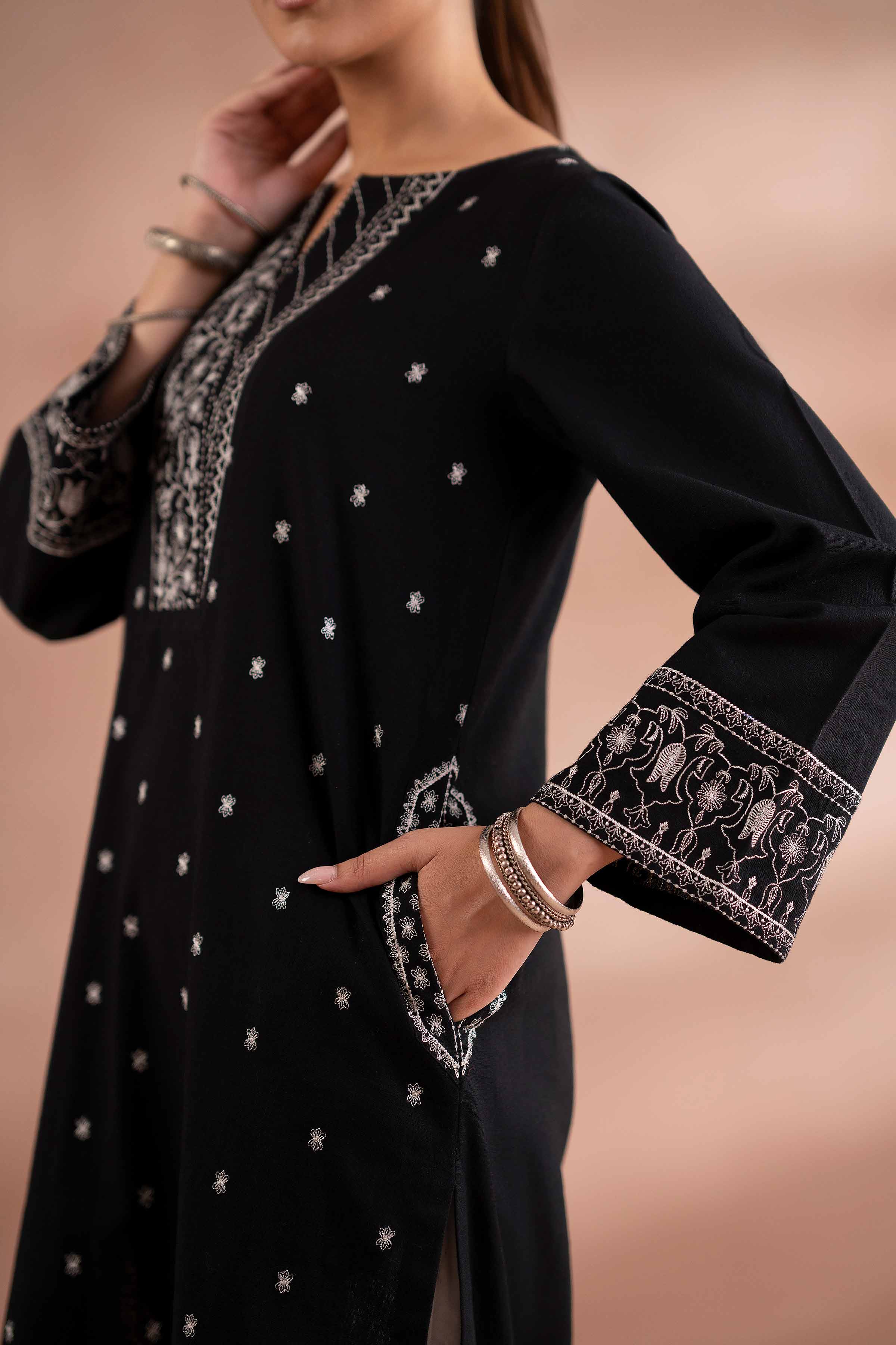 NISHATUAE - Black Embroidered Yarn Dyed Ready to wear Shirt