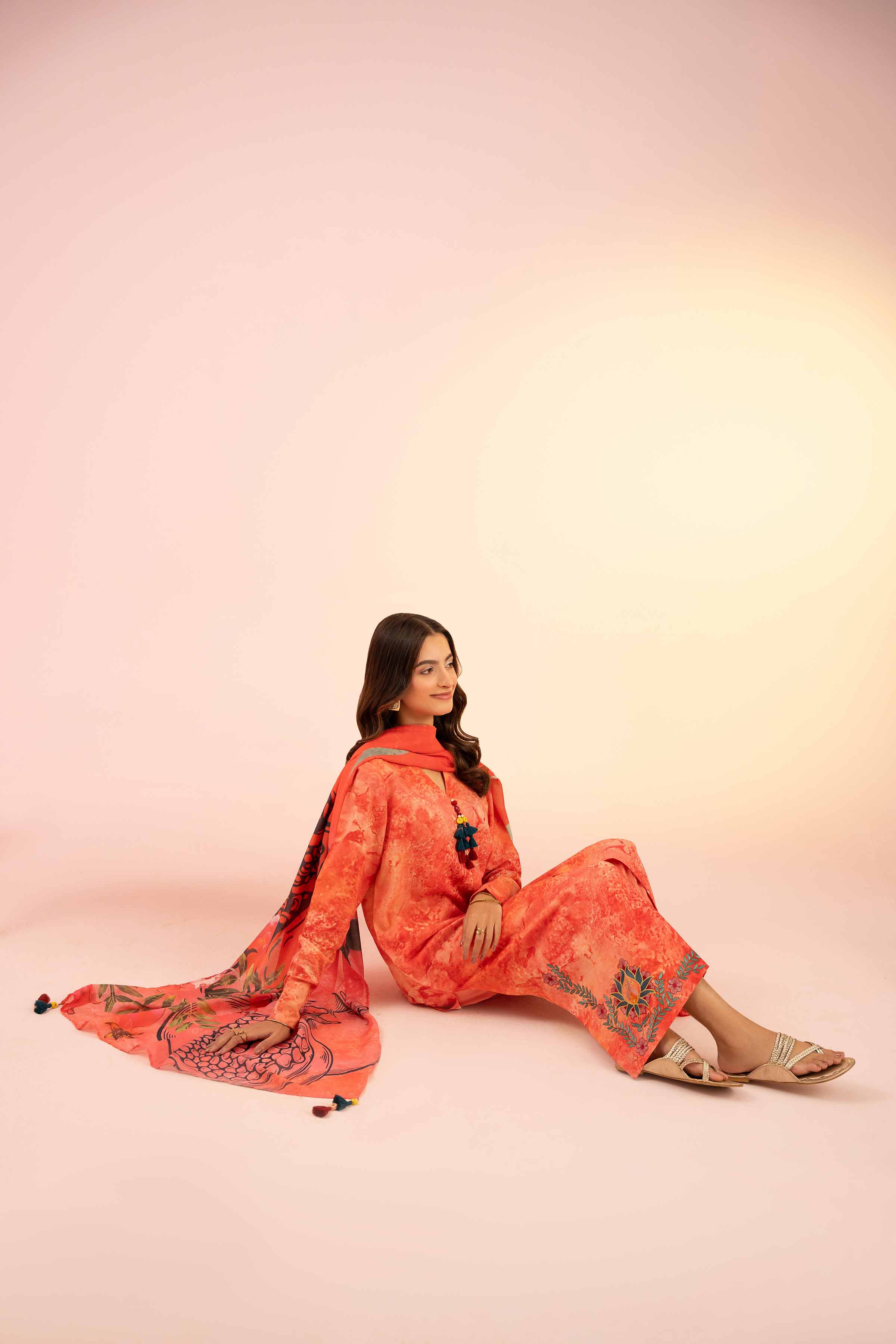 3 Piece - Printed Embroidered Suit - PS25-56