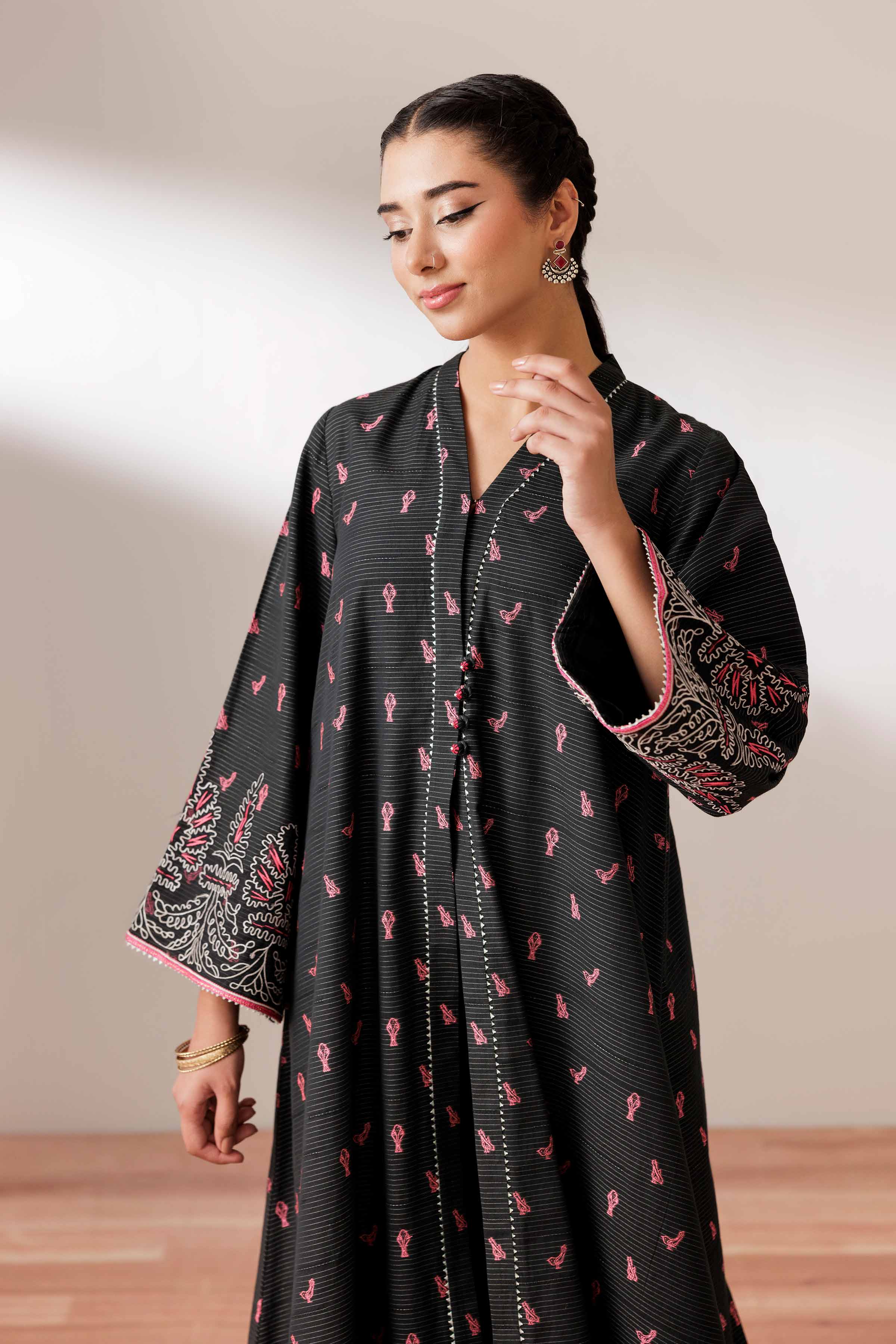 NISHATUAE - Black Embroidered Jacquard Ready to wear Jacket