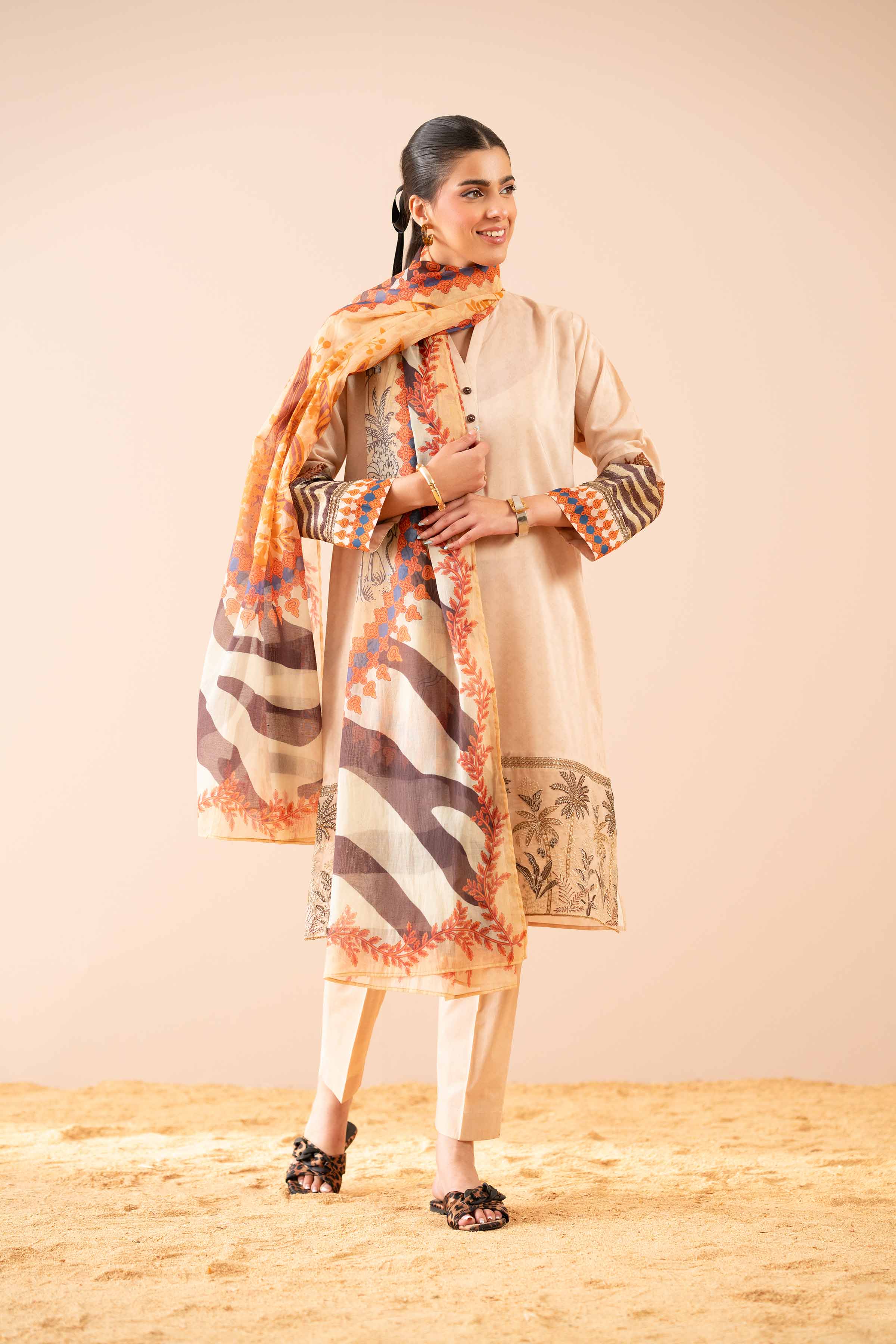 3 Piece - Printed Embroidered Suit - PS25-77