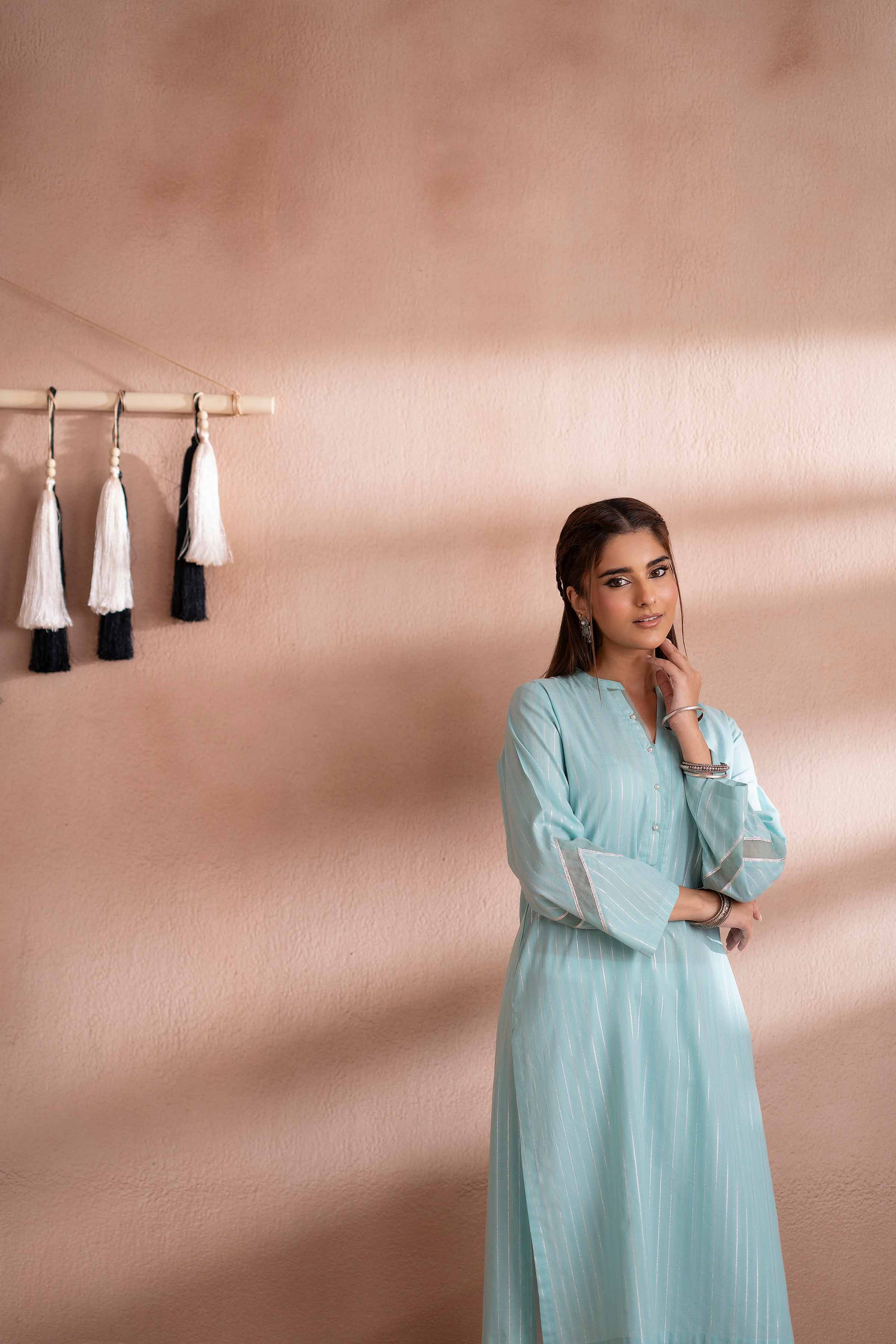 NISHATUAE - Blue Solids Yarn Dyed Ready to wear Shirt