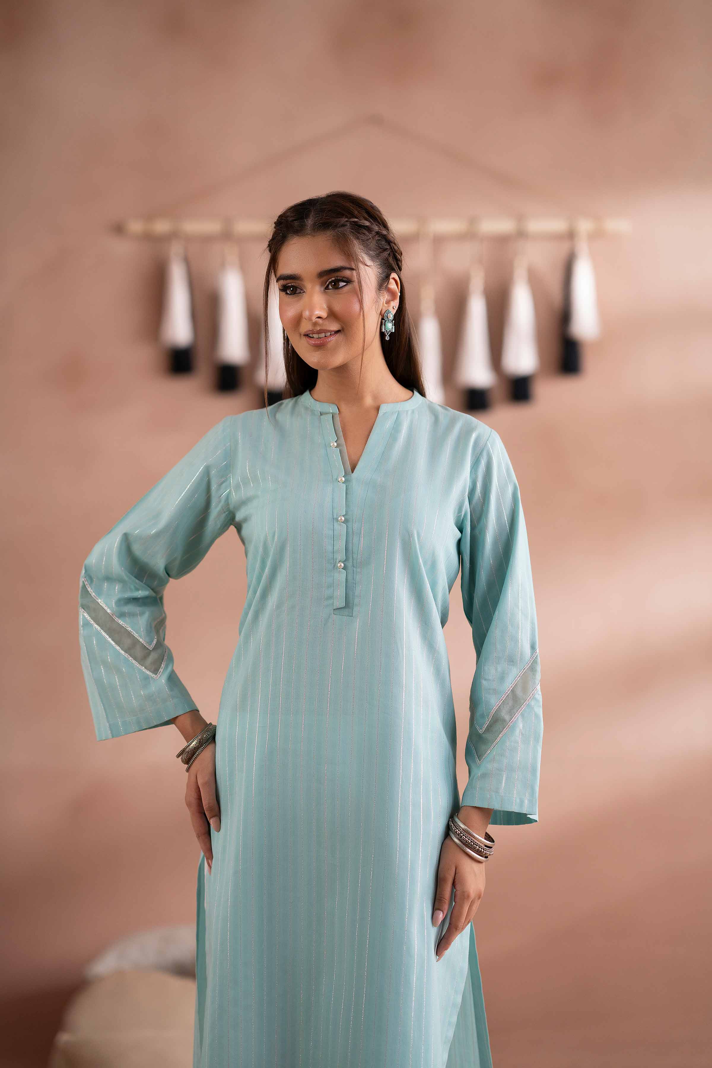 NISHATUAE - Blue Solids Yarn Dyed Ready to wear Shirt