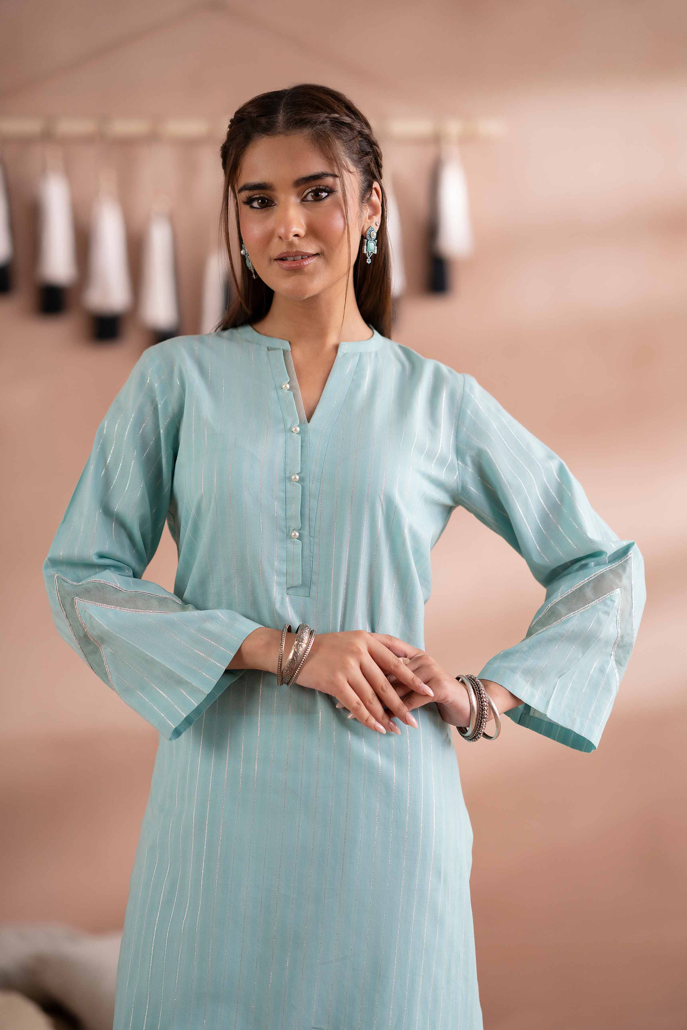 NISHATUAE - Blue Solids Yarn Dyed Ready to wear Shirt