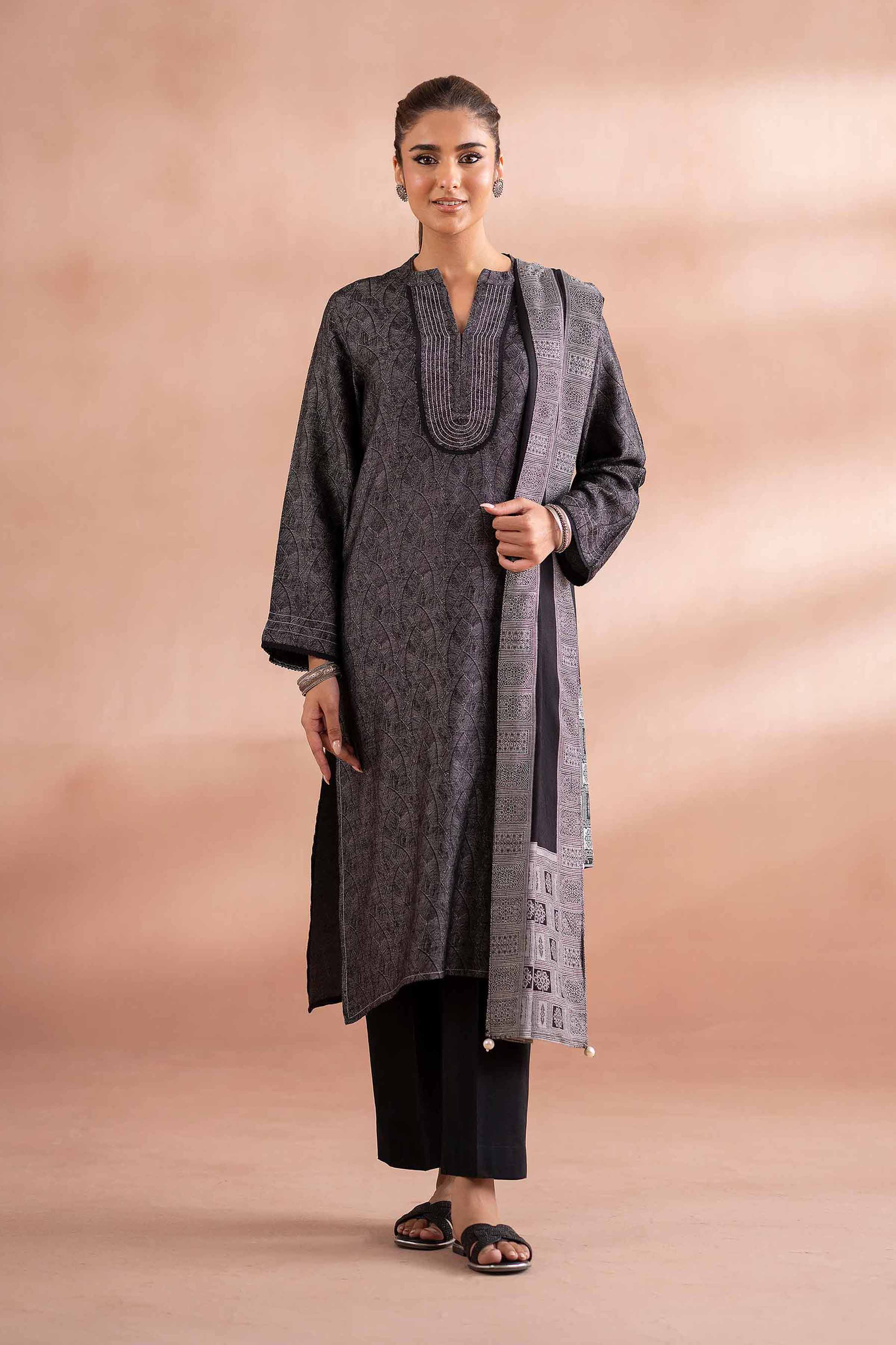 NISHATUAE - Grey Solids Jacquard 3-piece Ready to wear Suit